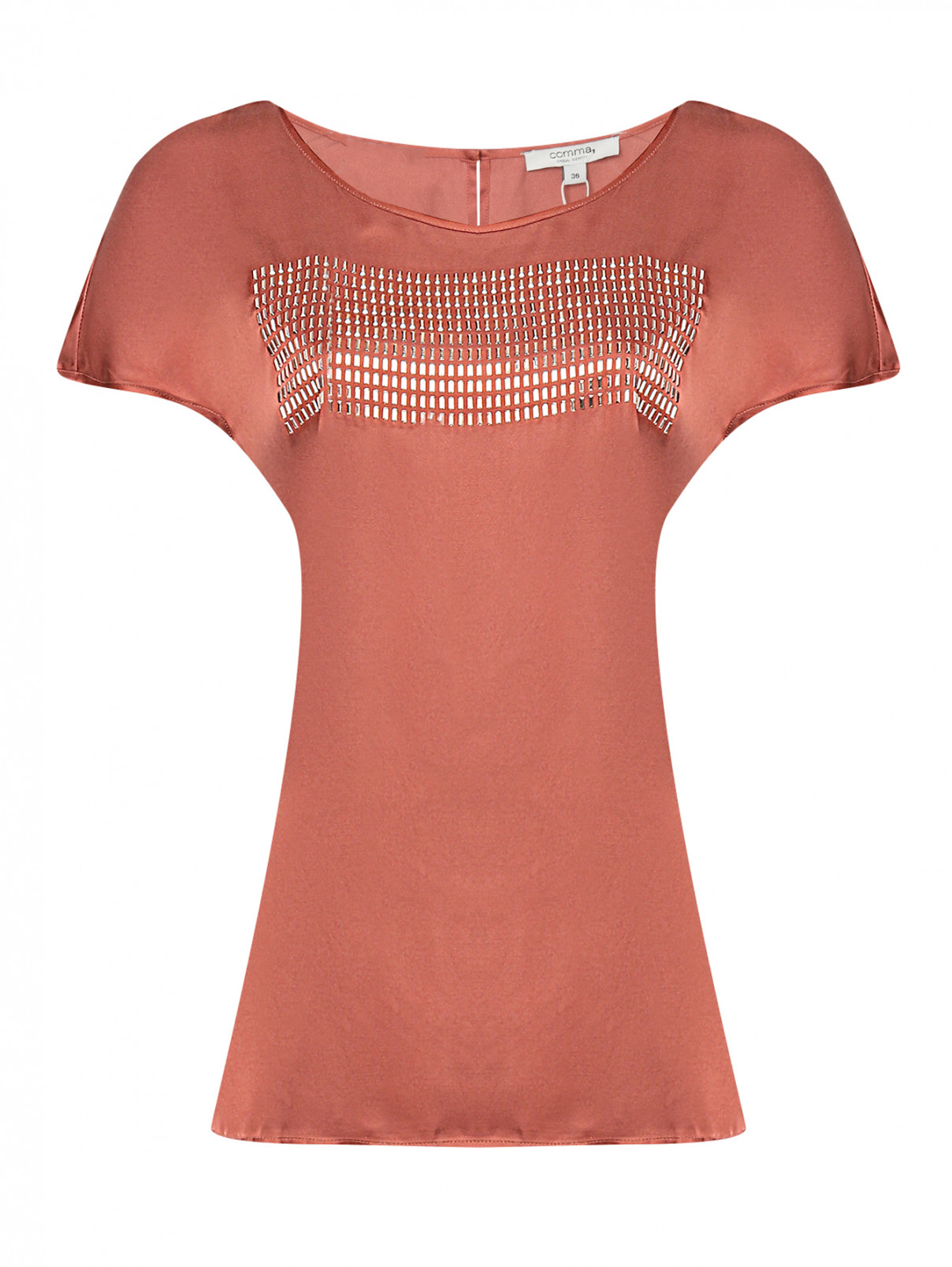 Блуза из вискозы с декоративной отделкой Comma  –  Общий вид  – Цвет:  Оранжевый