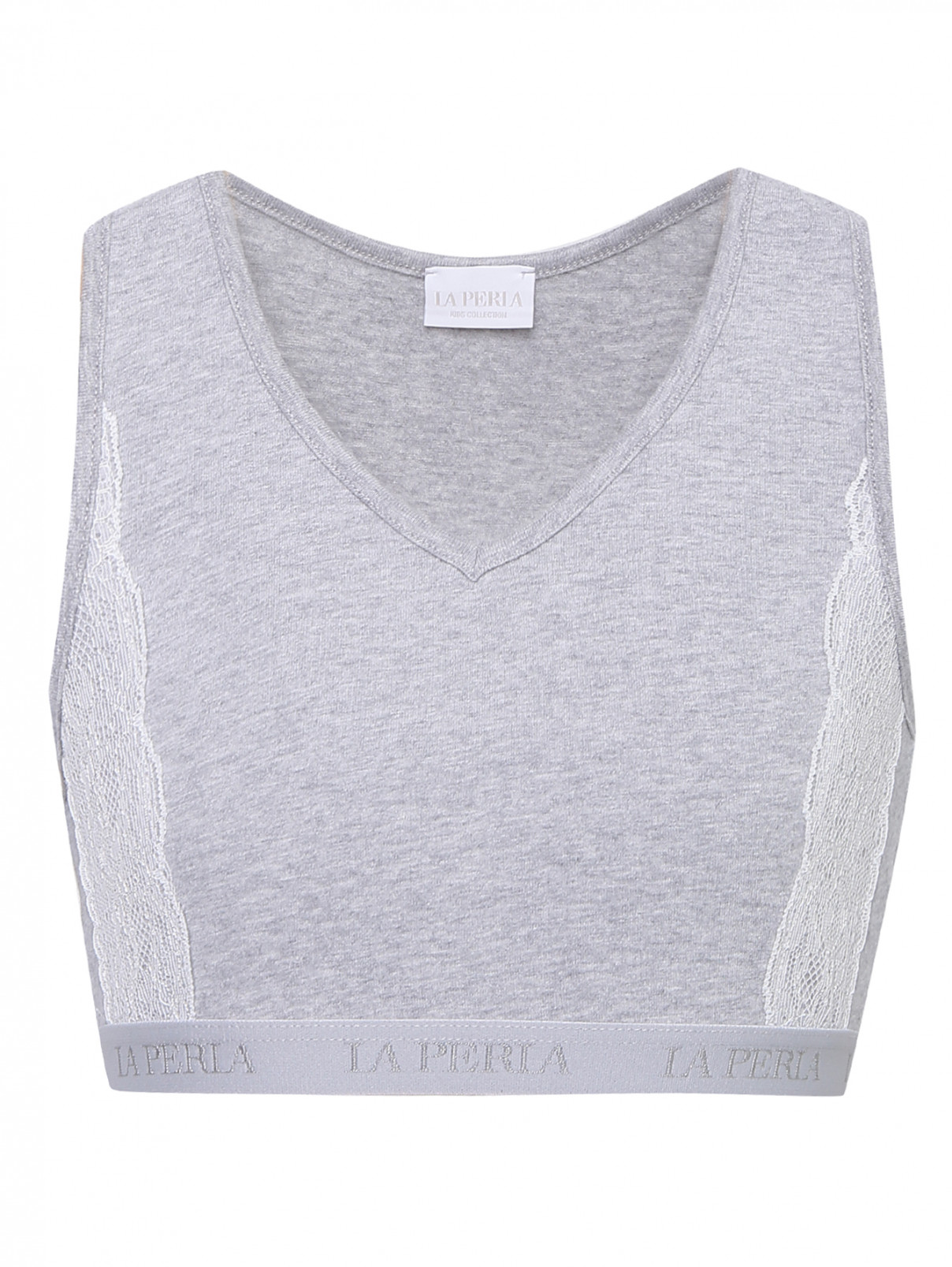 Топ из хлопка с кружевом La Perla  –  Общий вид  – Цвет:  Серый