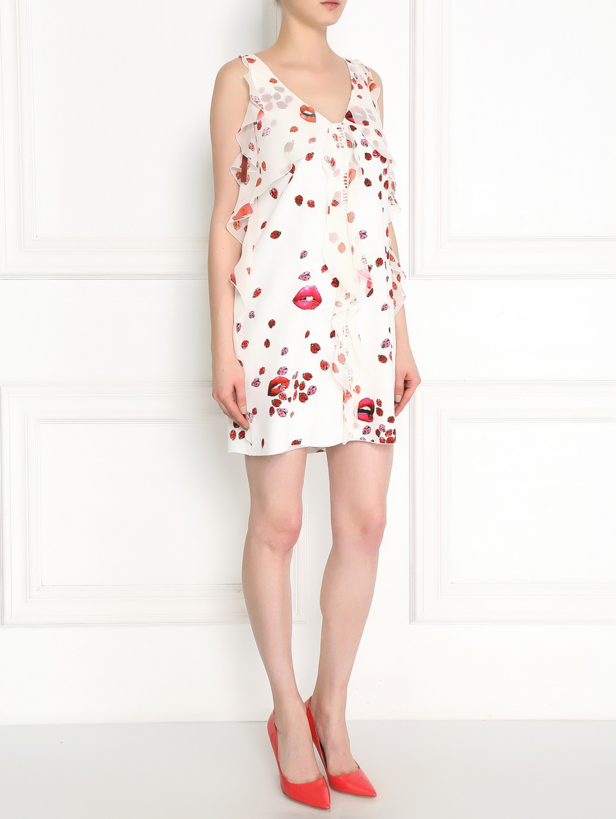 Платье-мини с узором и воланами Giamba  –  Модель Общий вид  – Цвет:  Белый