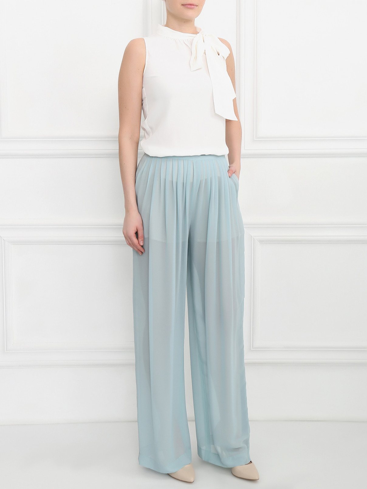 Блуза из смешанного шелка без рукавов Moschino Boutique  –  Модель Общий вид  – Цвет:  Белый