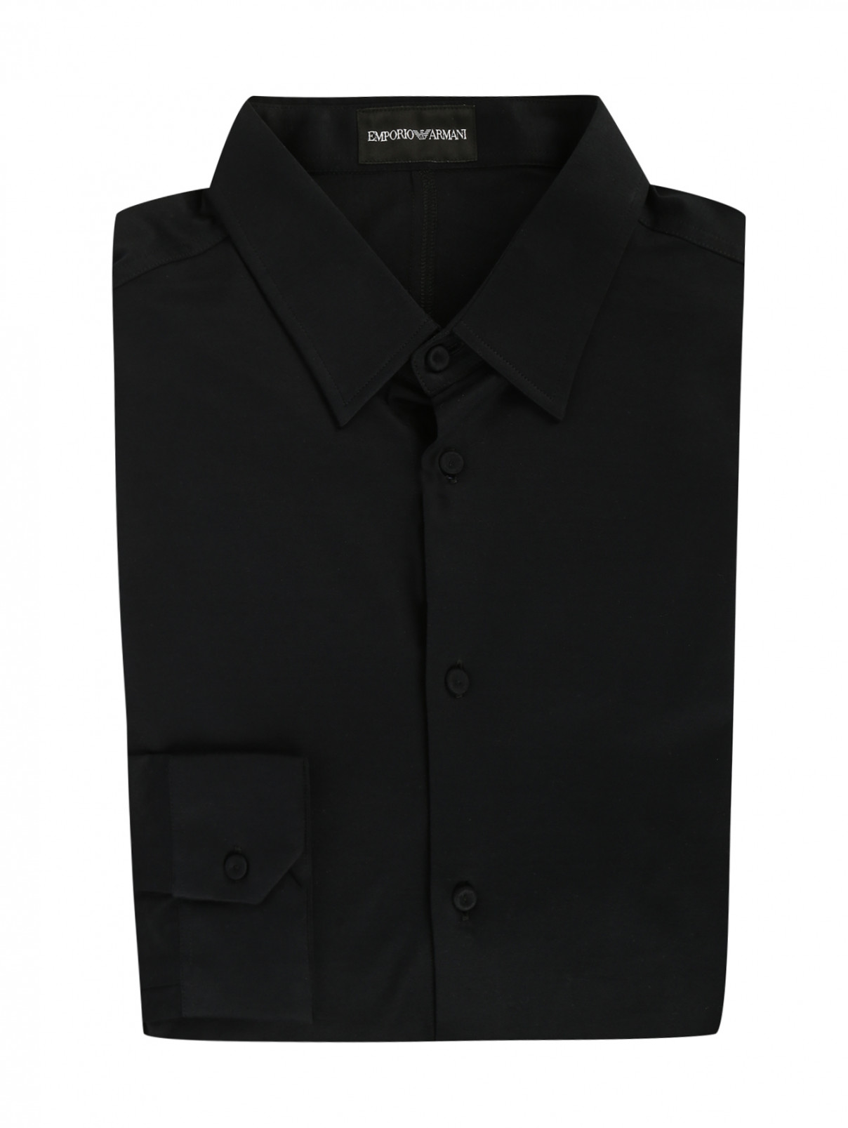 Рубашка из хлопка узкого кроя Emporio Armani  –  Общий вид  – Цвет:  Черный