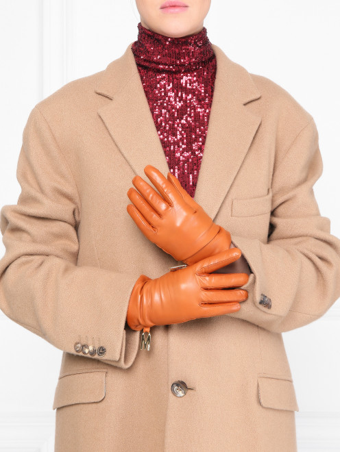 Перчатки из кожи с логотипом Moschino - МодельОбщийВид
