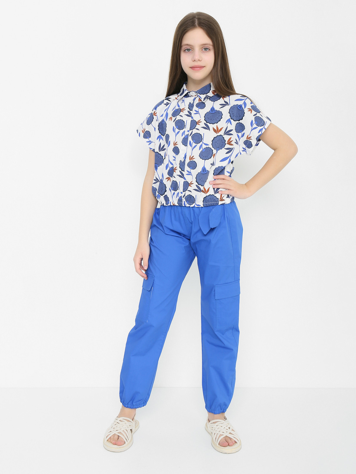Блуза с коротким рукавом на резинке Aletta  –  МодельОбщийВид  – Цвет:  Узор