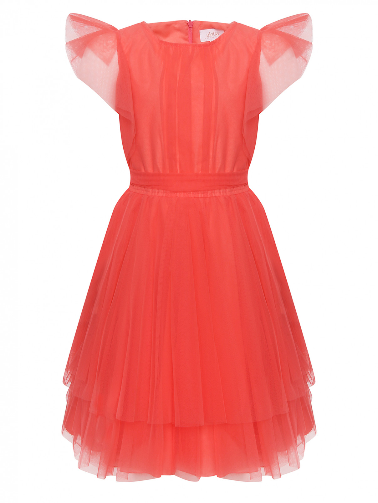 Платье из сетки с поясом Aletta Couture  –  Общий вид  – Цвет:  Розовый