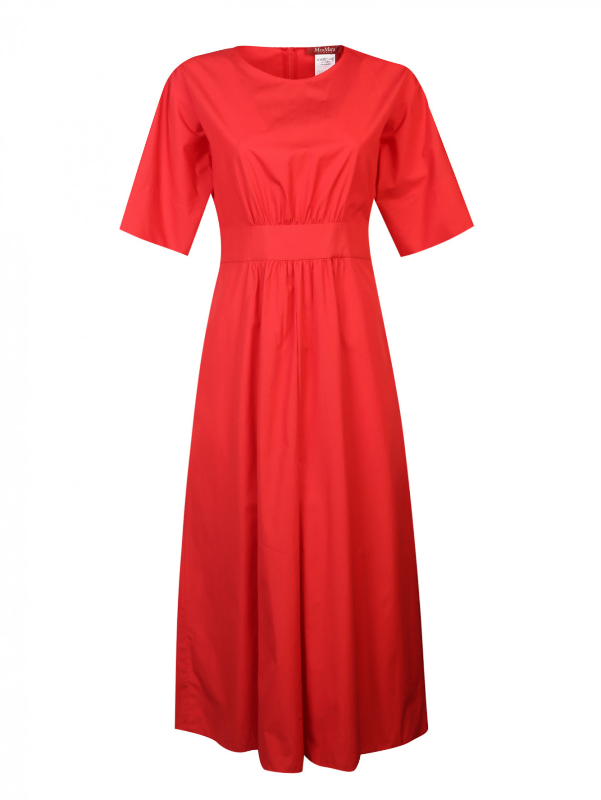 Платье из хлопка со сборками на талии Max Mara  –  Общий вид  – Цвет:  Красный