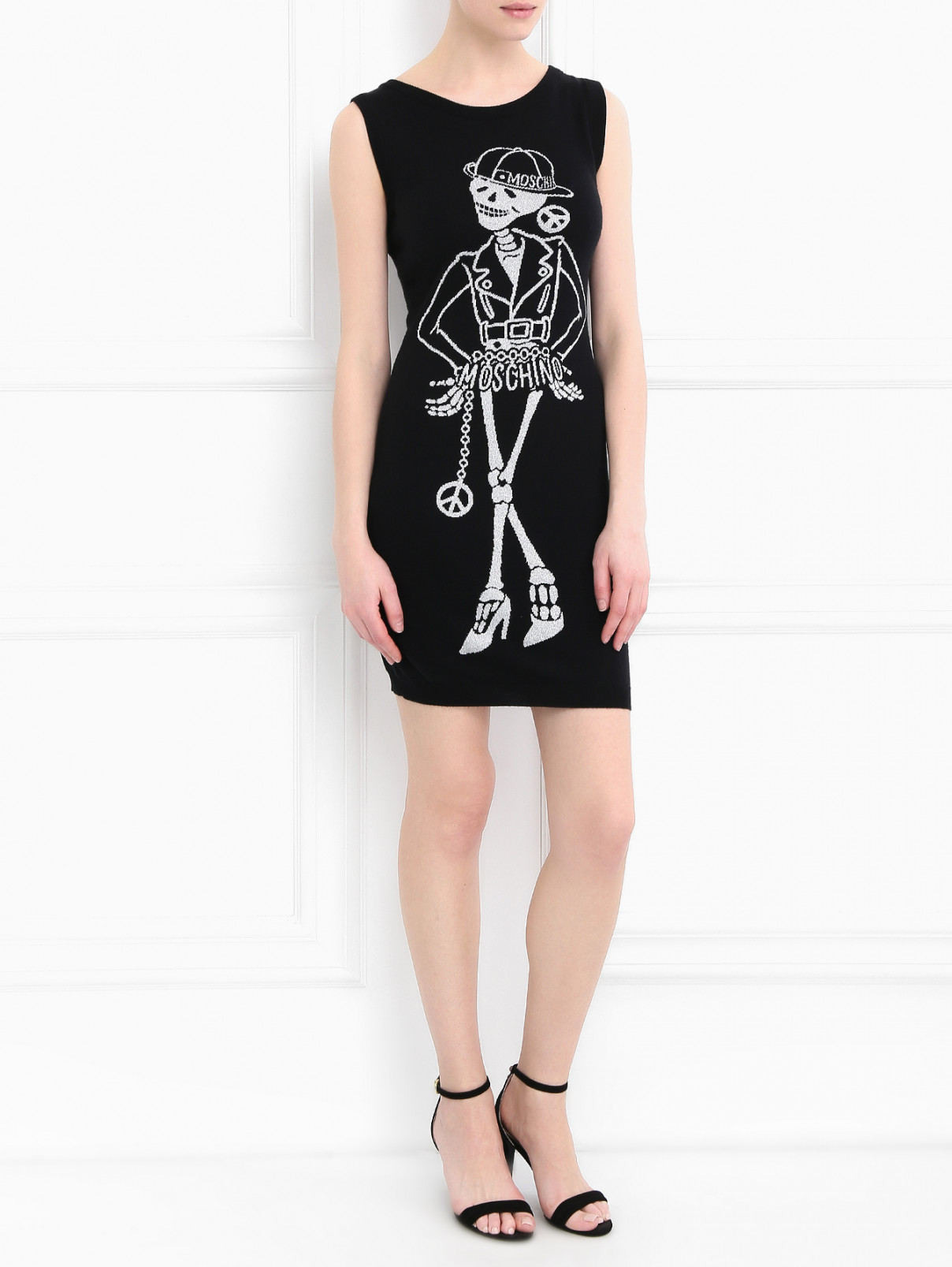 Трикотажное платье-мини с узором Moschino Couture  –  Модель Общий вид  – Цвет:  Черный