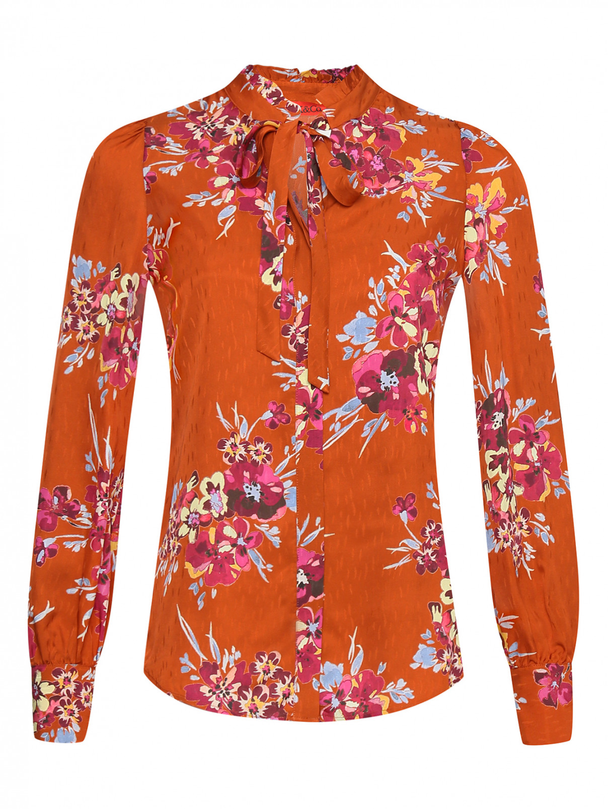 Блуза из вискозы с цветочным узором Max&Co  –  Общий вид  – Цвет:  Оранжевый