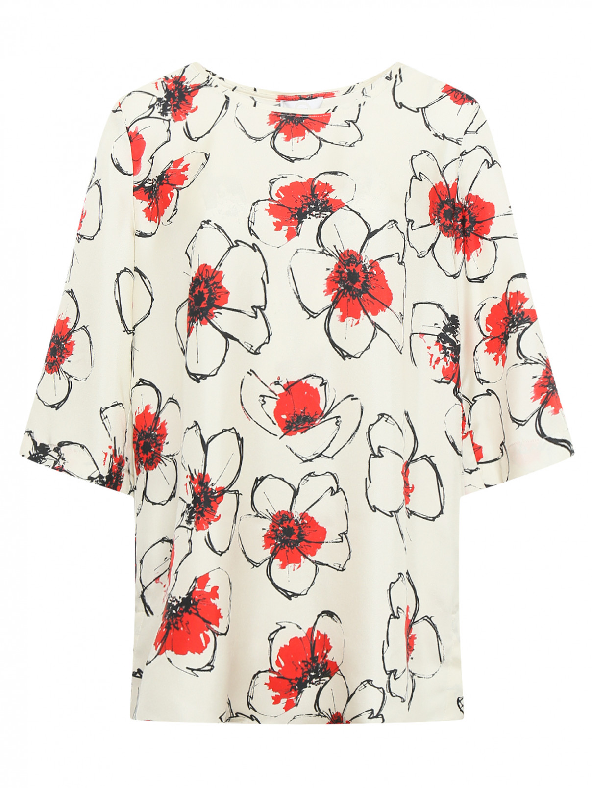 Блуза из шелка с цветочным узором Voyage by Marina Rinaldi  –  Общий вид  – Цвет:  Бежевый