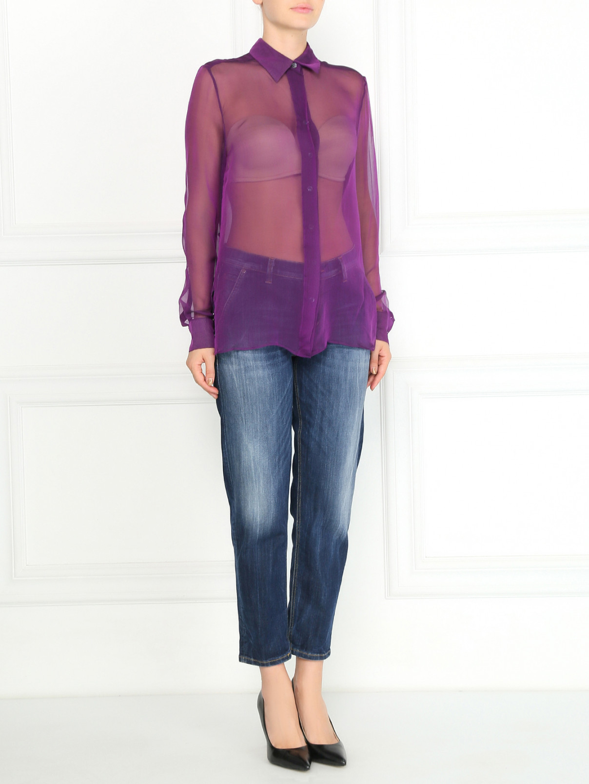 Блуза из прозрачного шелка Jean Paul Gaultier  –  Модель Общий вид  – Цвет:  Фиолетовый