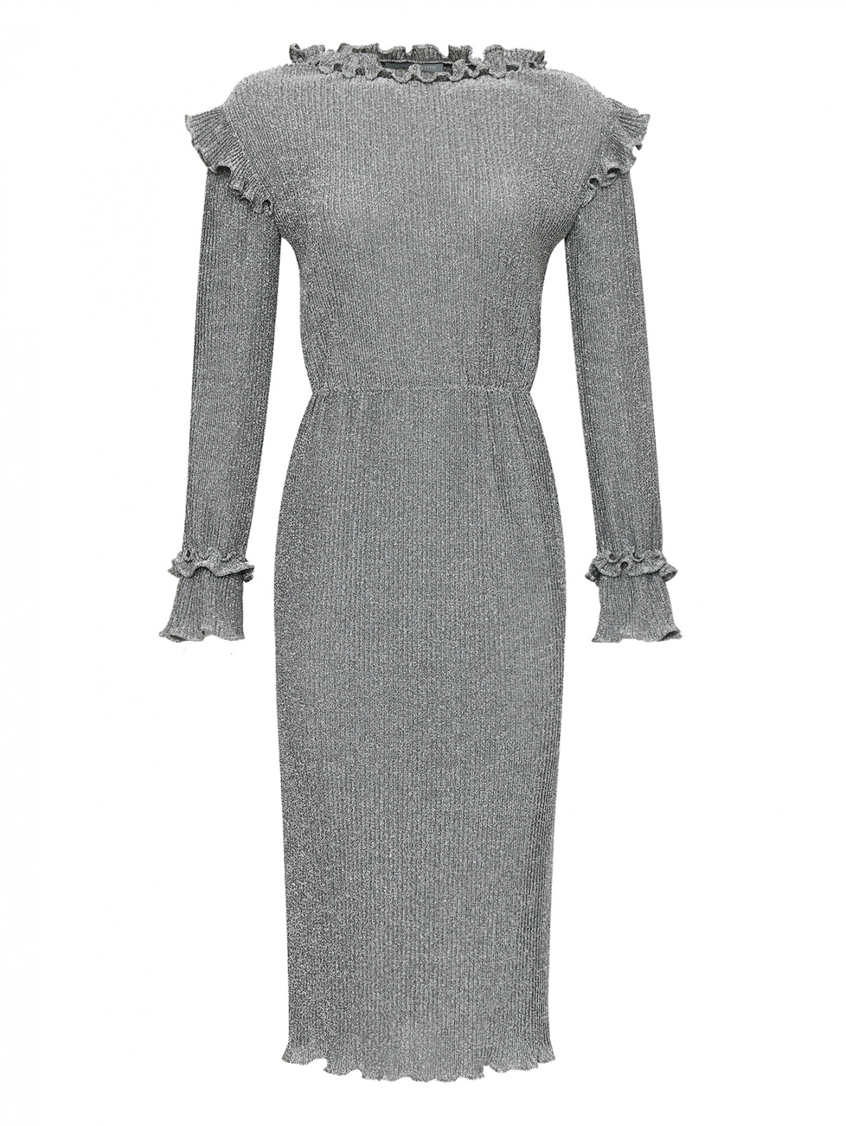 Платье из плиссированного трикотажа с люрексом Alberta Ferretti  –  Общий вид  – Цвет:  Серый