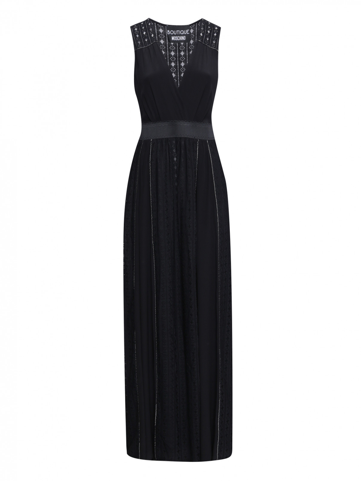 Комбинированное платье-макси без рукавов BOUTIQUE MOSCHINO  –  Общий вид  – Цвет:  Черный