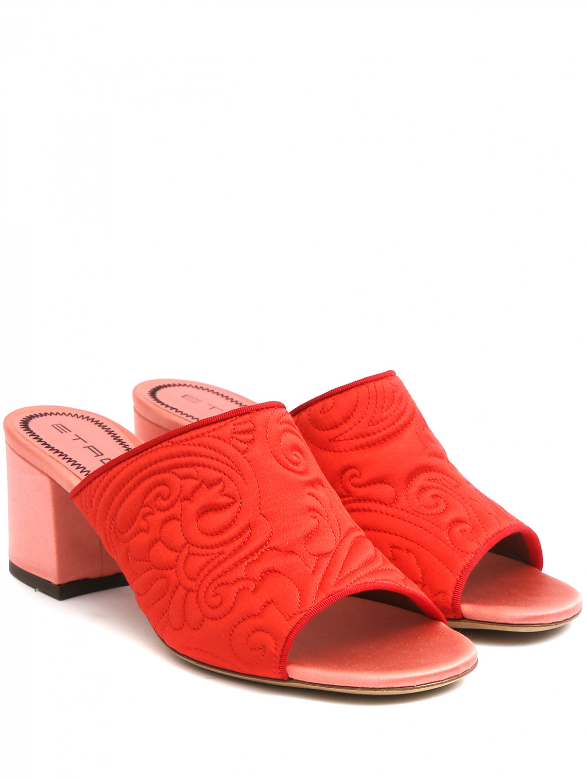 Мюли из текстиля на устойчивом каблуке Etro  –  Общий вид  – Цвет:  Красный