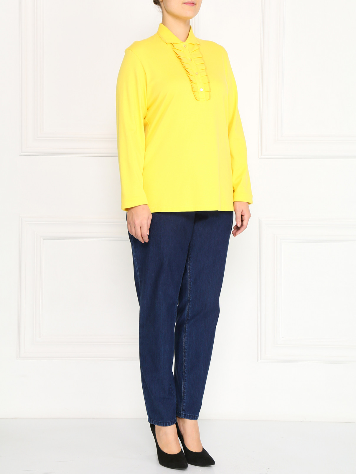 Трикотажная блуза из хлопка с декоративным жабо Marina Sport  –  Модель Общий вид  – Цвет:  Желтый