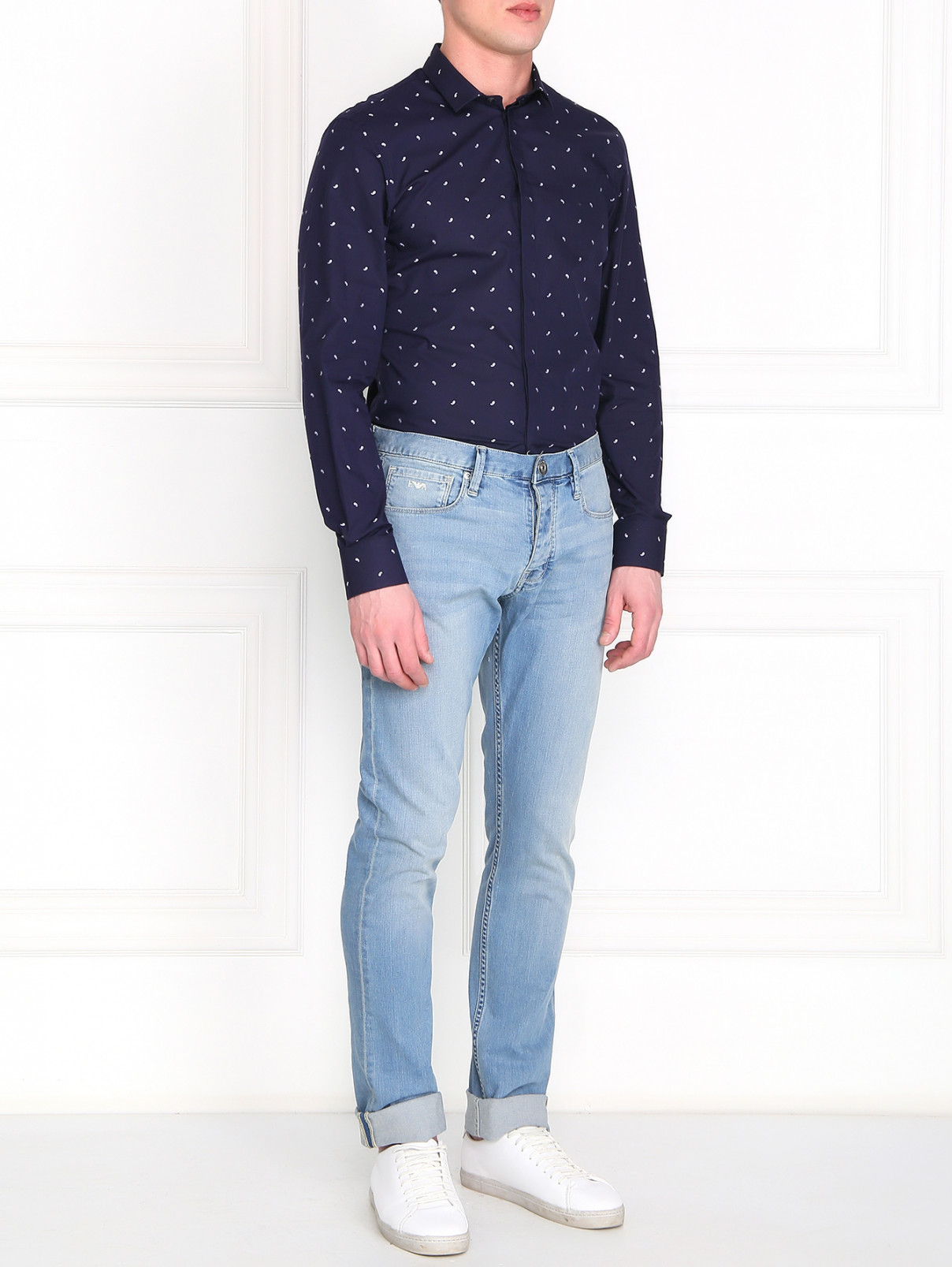 Рубашка  из хлопка с узором "пейсли" Emporio Armani  –  Модель Общий вид  – Цвет:  Синий