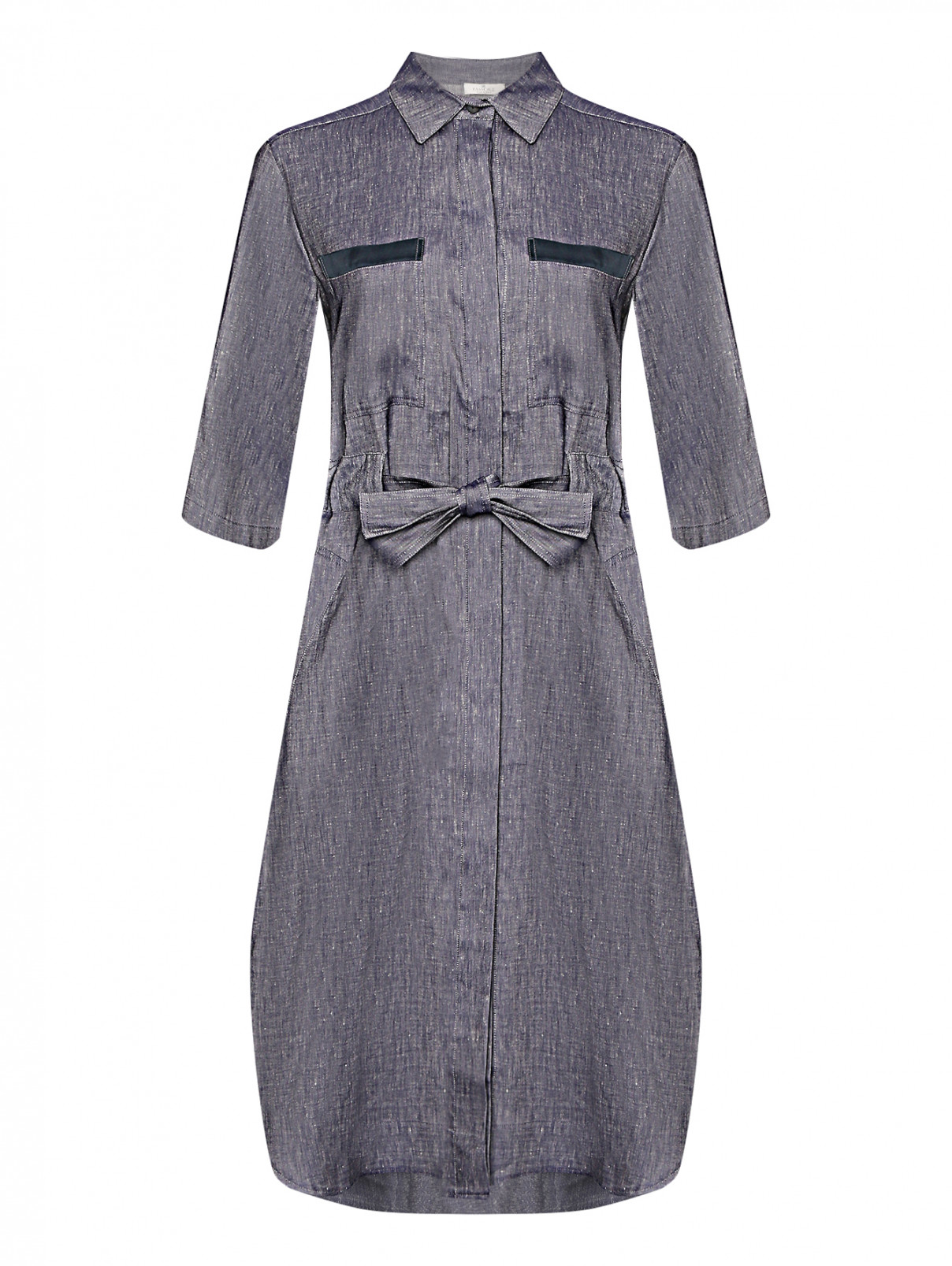 Платье из смешанного льна с накладными карманами Panicale Cashmere  –  Общий вид  – Цвет:  Синий