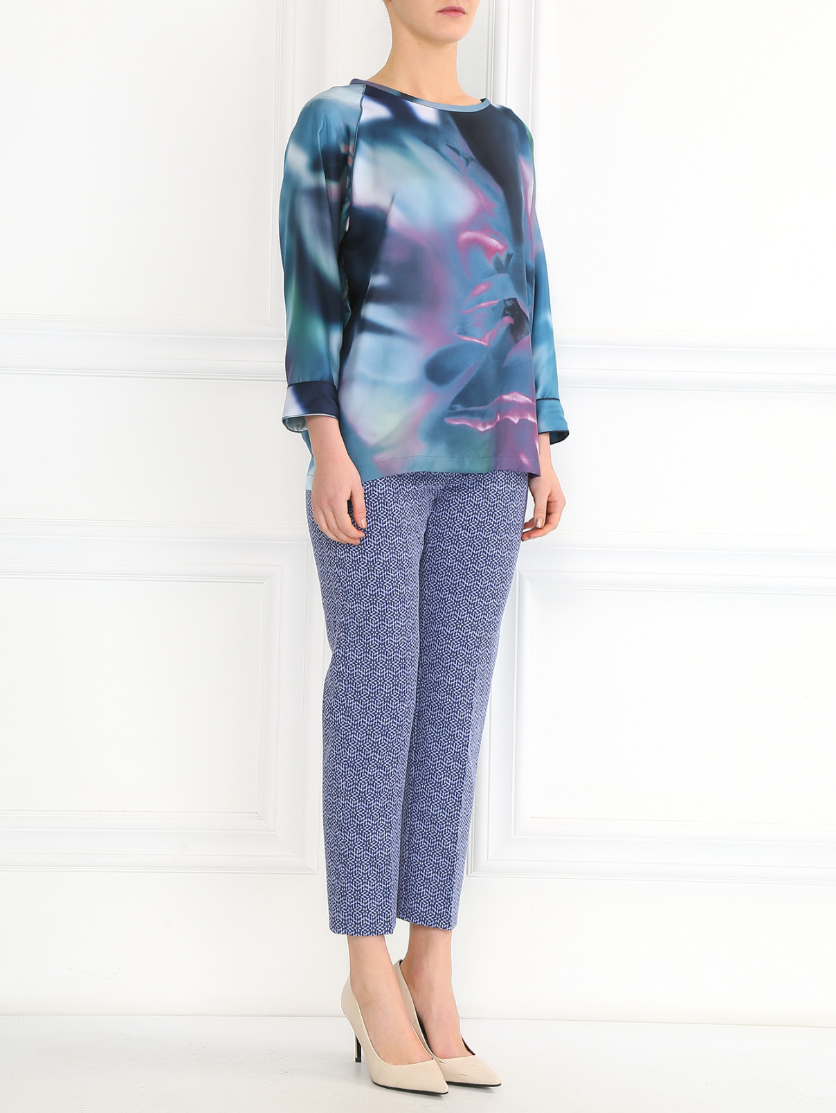 Блуза из шелка с абстрактным узором Max Mara  –  Модель Общий вид  – Цвет:  Синий
