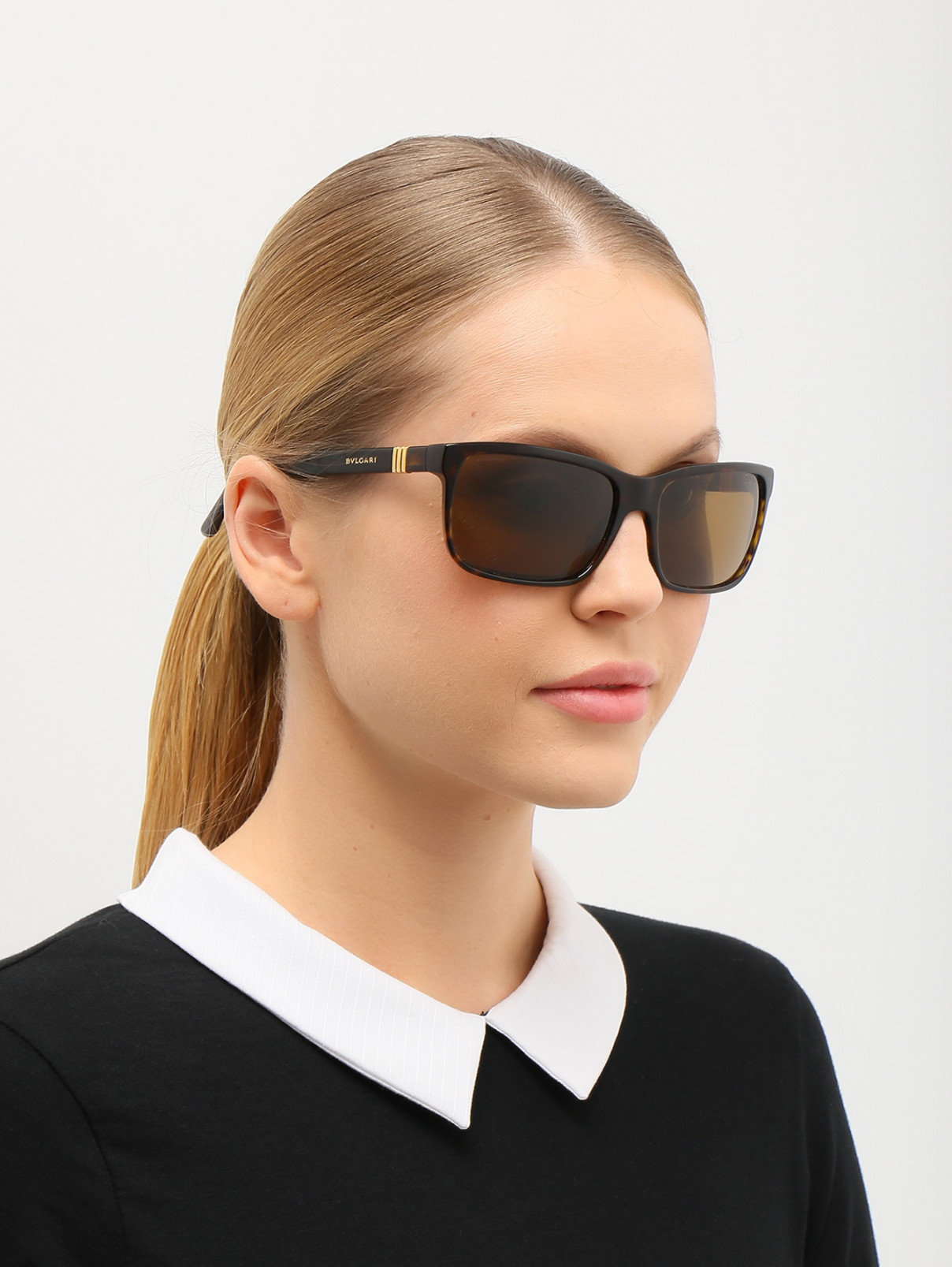 Солнцезащитные очки в квадратной роговой оправе BVLGARI  –  Модель Общий вид  – Цвет:  Коричневый