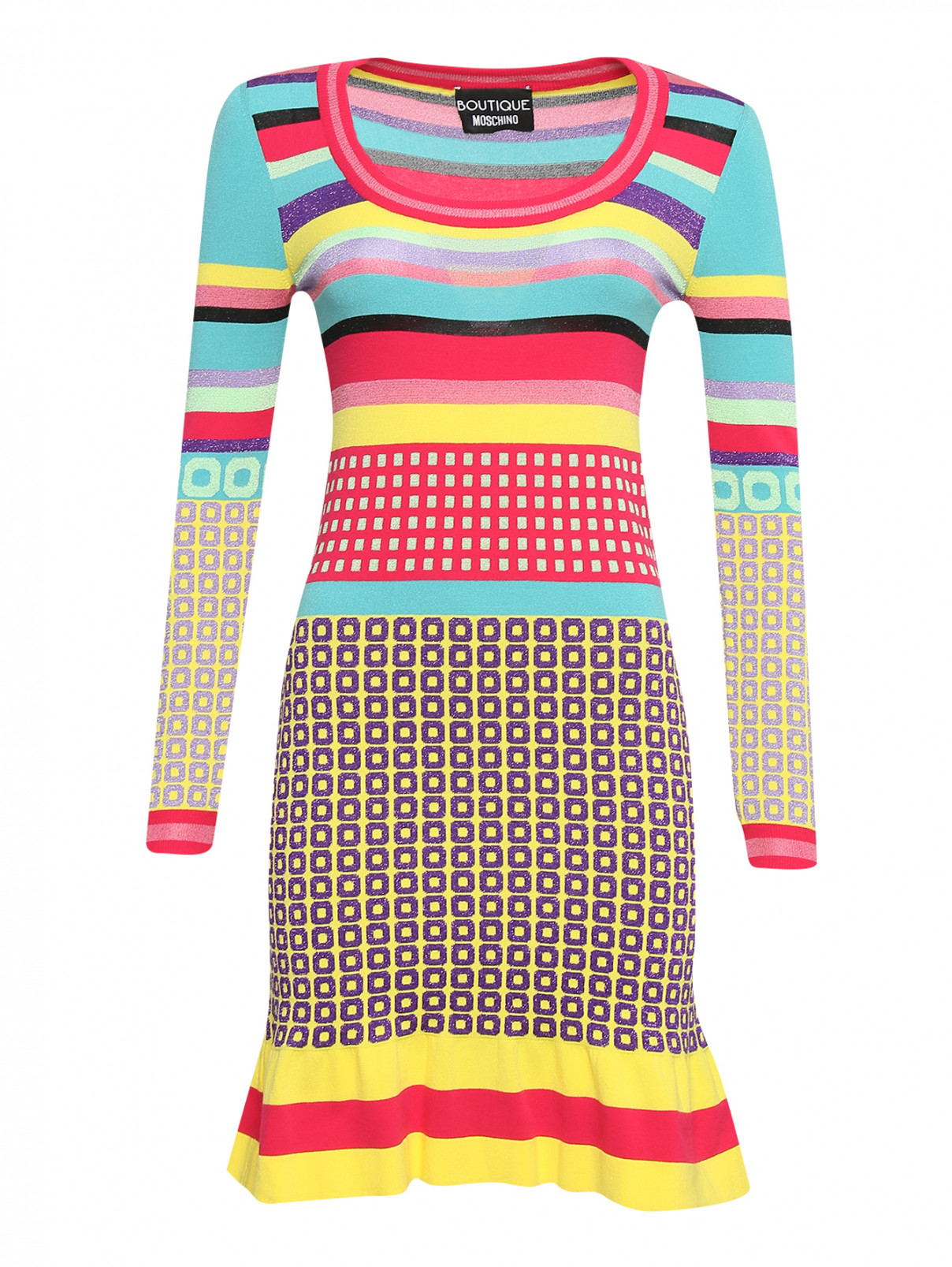 Трикотажное платье с узором BOUTIQUE MOSCHINO  –  Общий вид  – Цвет:  Мультиколор