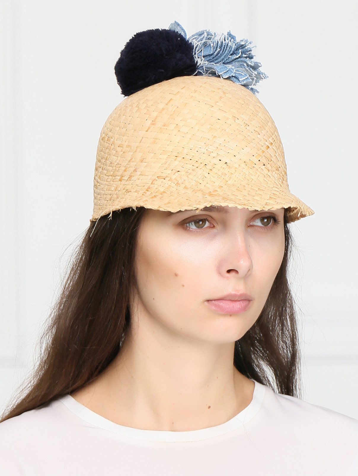 Шляпа из соломы с декоративной отделкой Federica Moretti  –  МодельОбщийВид  – Цвет:  Бежевый