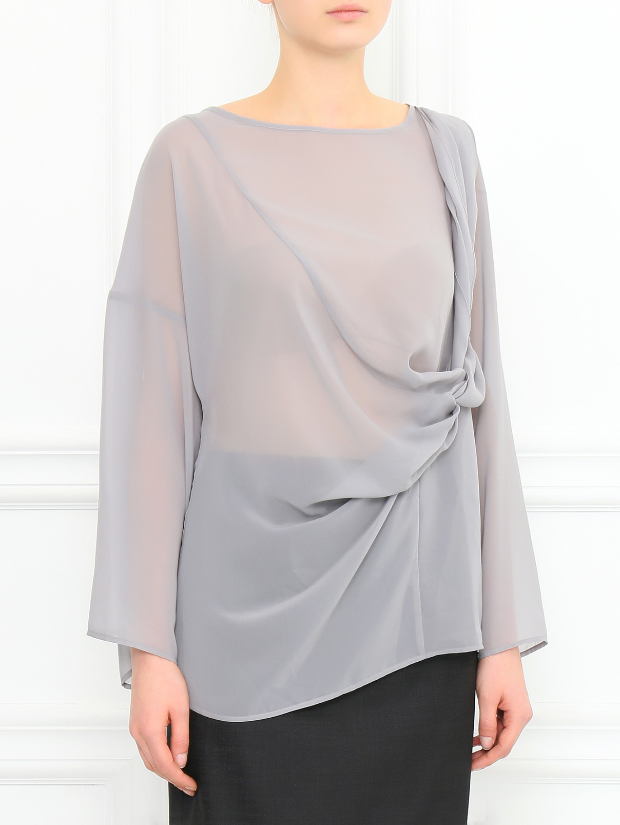 Блуза свободного кроя с драпировкой Anne Valerie Hash  –  Модель Верх-Низ  – Цвет:  Серый