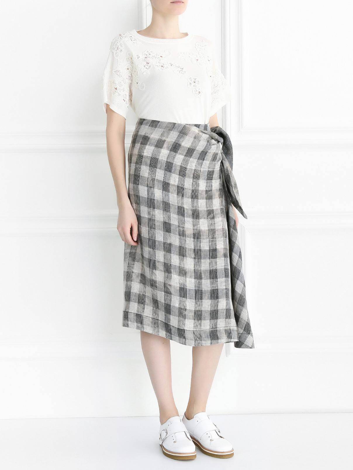 Асимметричная юбка из льна с завязками Antonio Marras  –  Модель Общий вид  – Цвет:  Серый