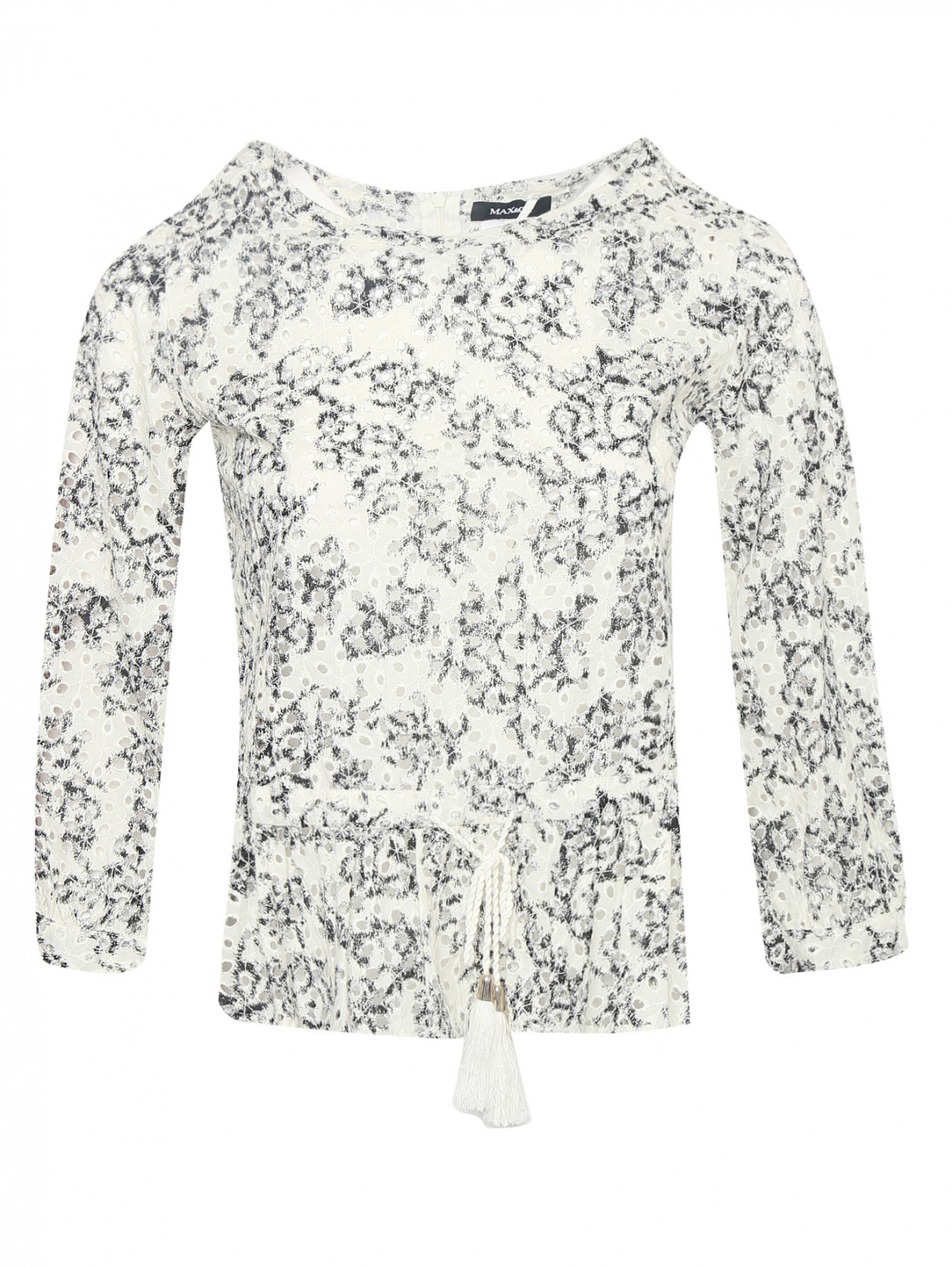 Блуза из хлопка с узором Max&Co  –  Общий вид  – Цвет:  Белый