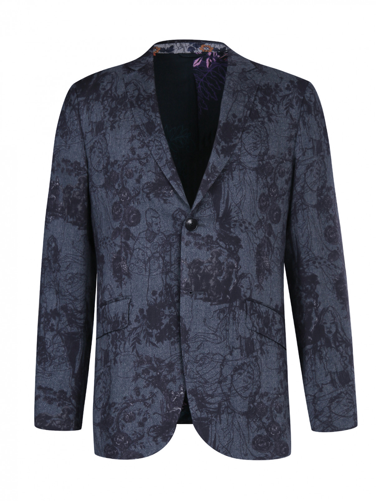 Пиджак из шерсти с узором Etro  –  Общий вид  – Цвет:  Серый