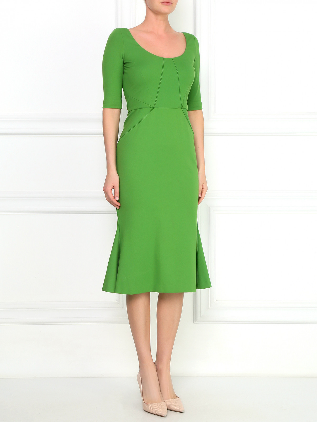 Платье-футляр из смешанного хлопка Zac Posen  –  Модель Общий вид  – Цвет:  Зеленый