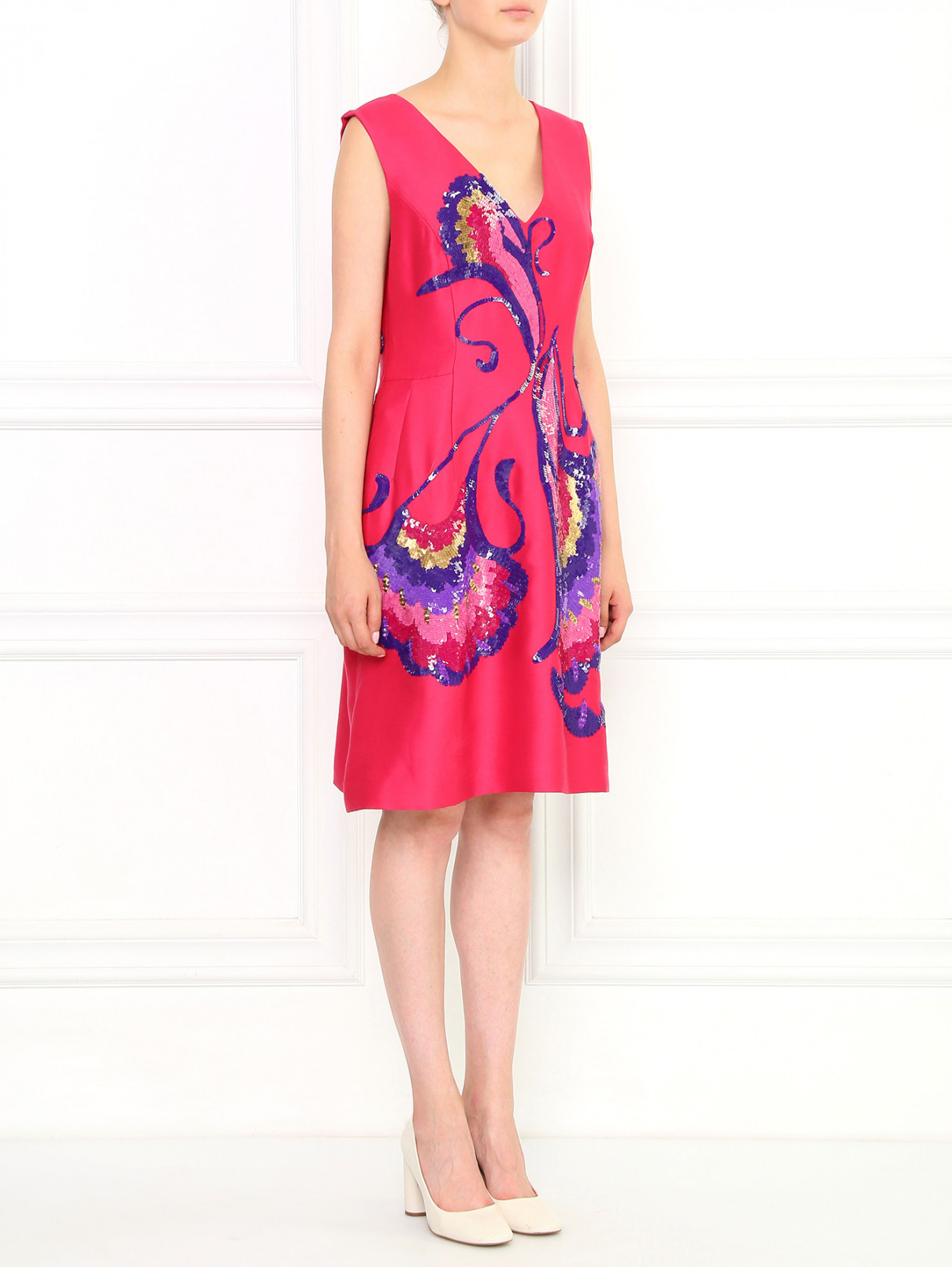 Платье декорированное пайетками с боковыми карманами Alberta Ferretti  –  Модель Общий вид  – Цвет:  Розовый