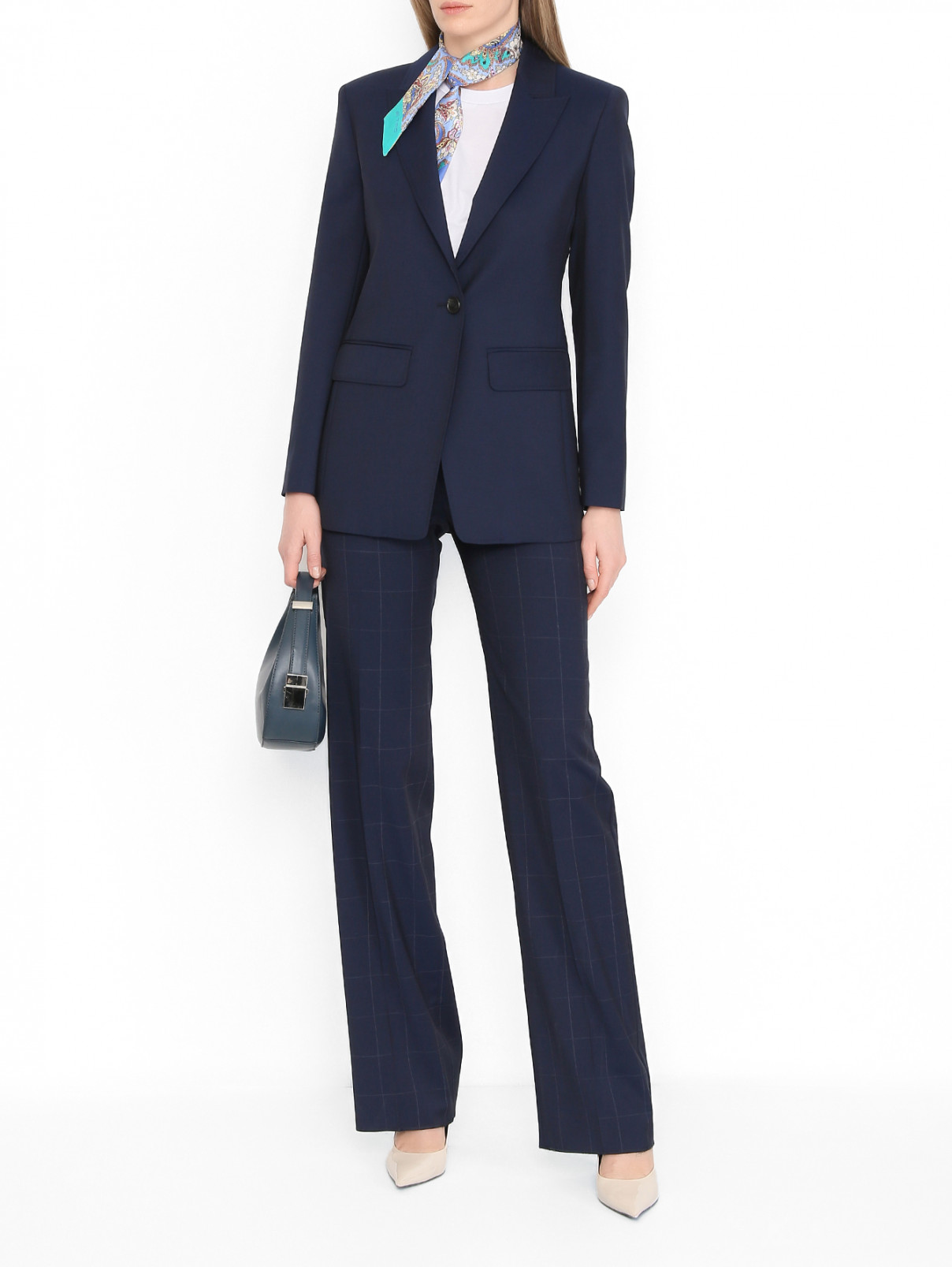 Брюки в тонкую клетку Max Mara  –  МодельОбщийВид  – Цвет:  Синий