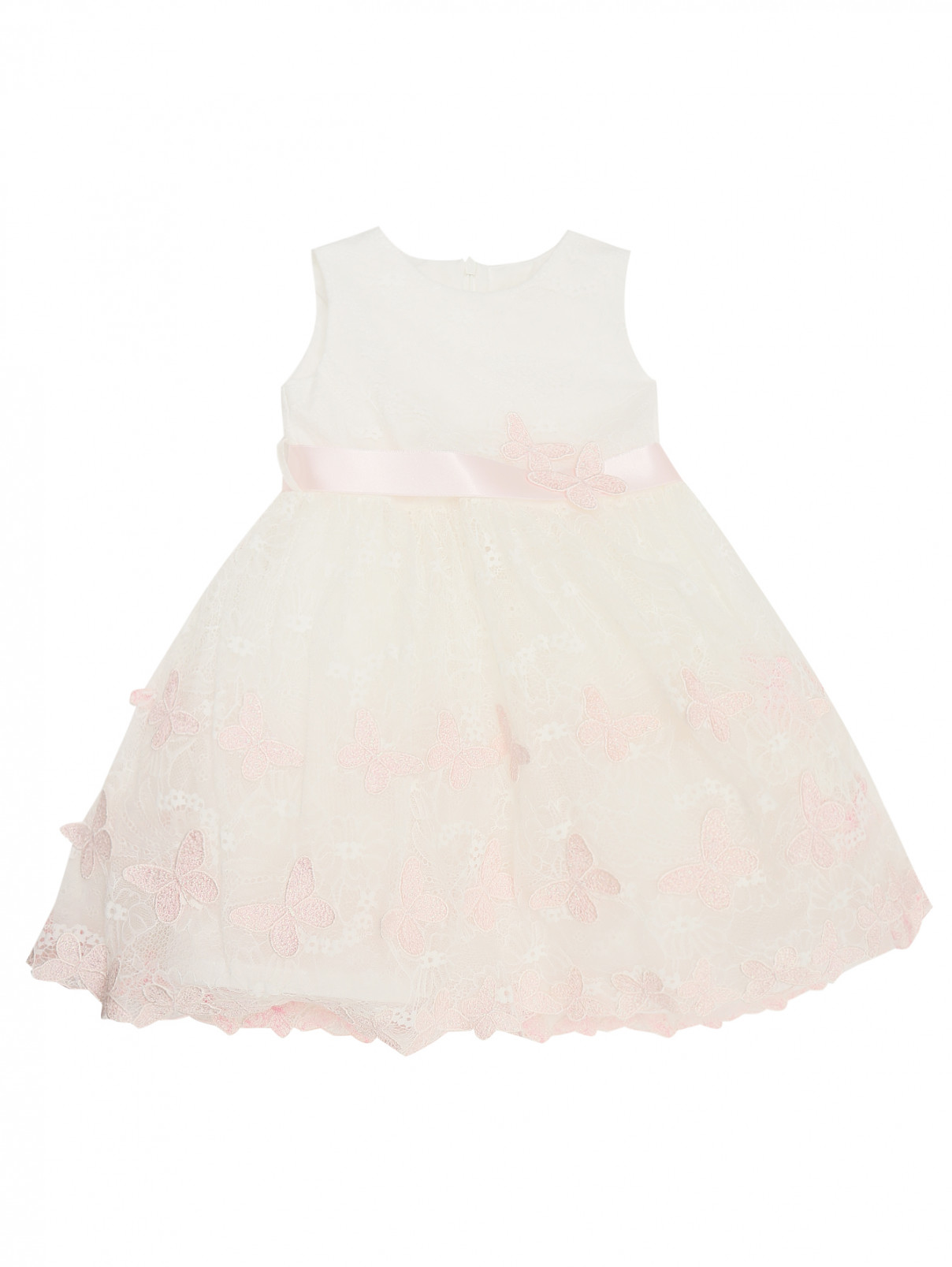 Платье кружевное с аппликацией Bimbalo  –  Общий вид  – Цвет:  Белый