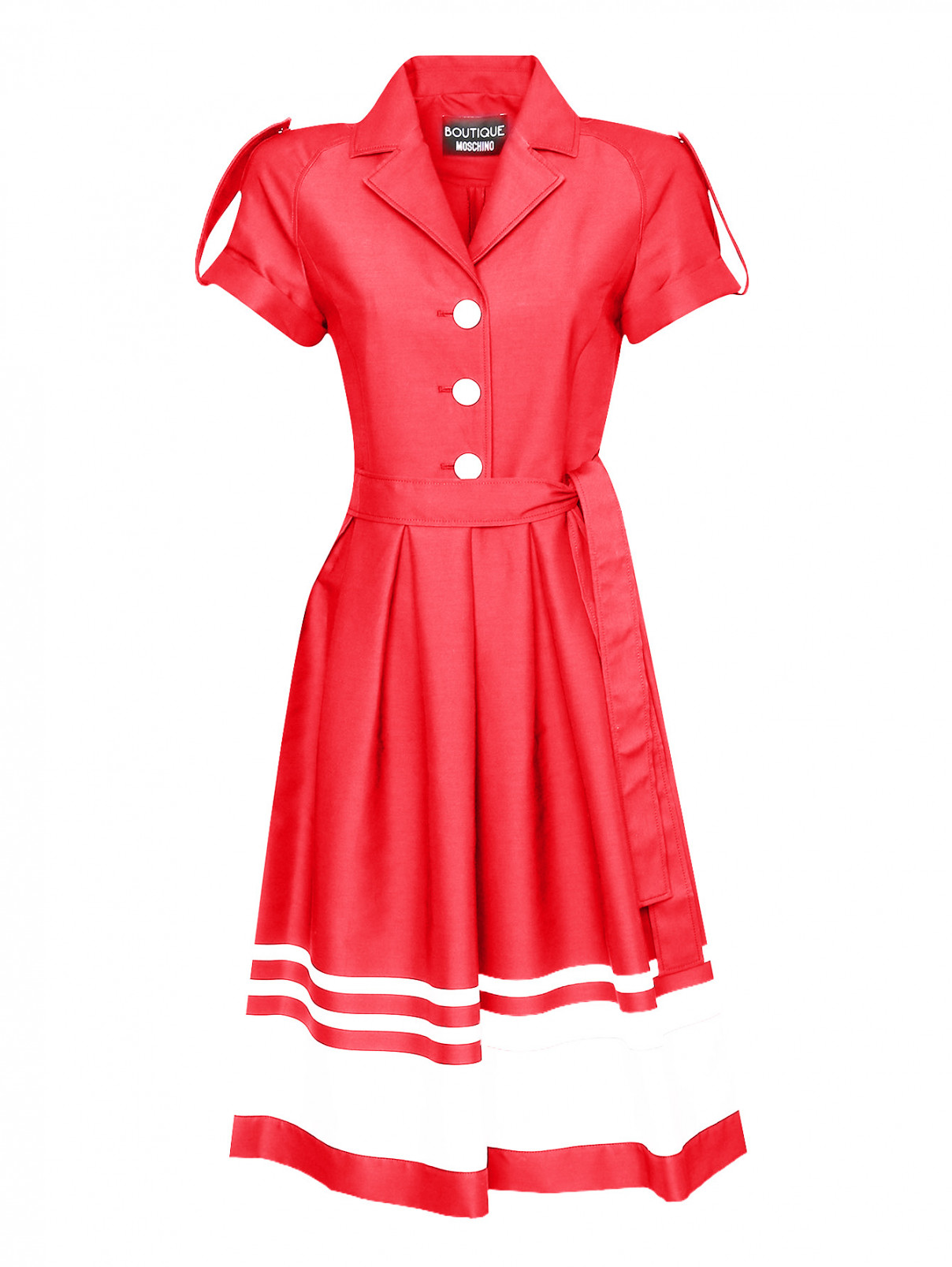 Платье-миди из хлопка в полоску Moschino Boutique  –  Общий вид  – Цвет:  Красный