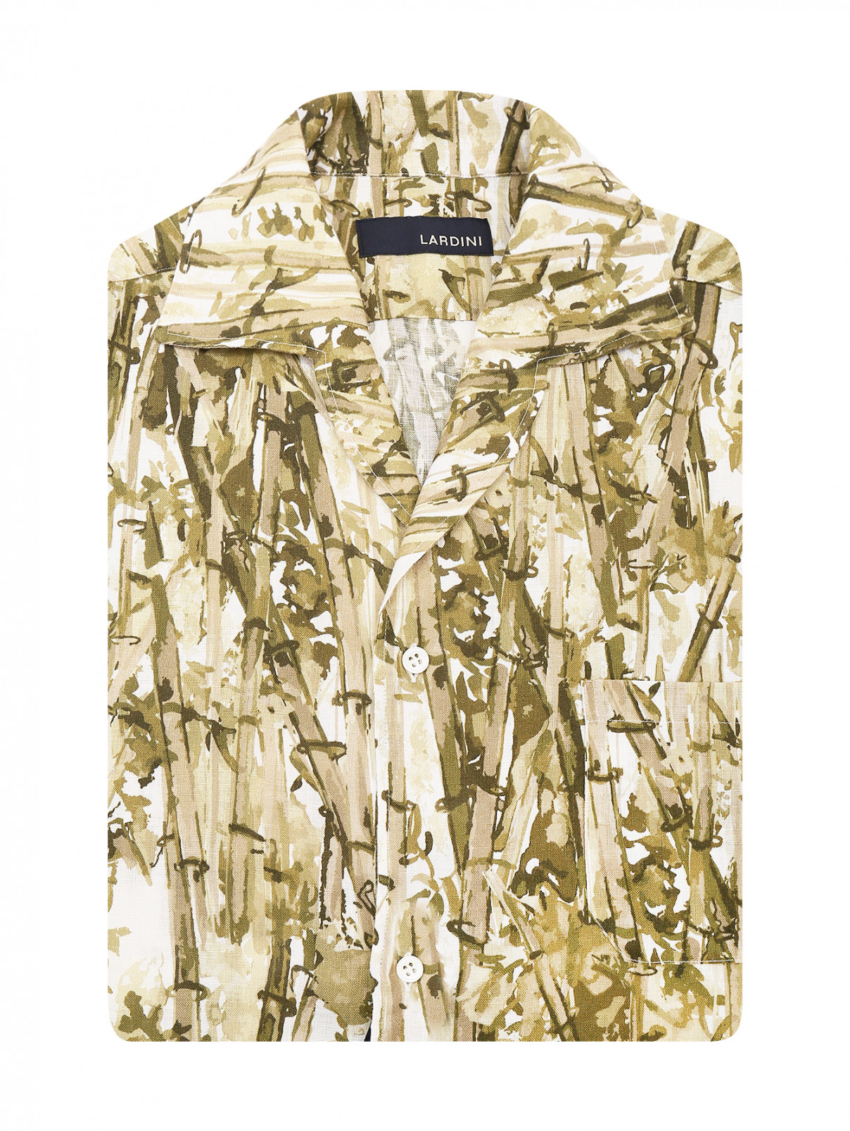 Рубашка из льна с короткими рукавами и узором LARDINI  –  Общий вид  – Цвет:  Мультиколор