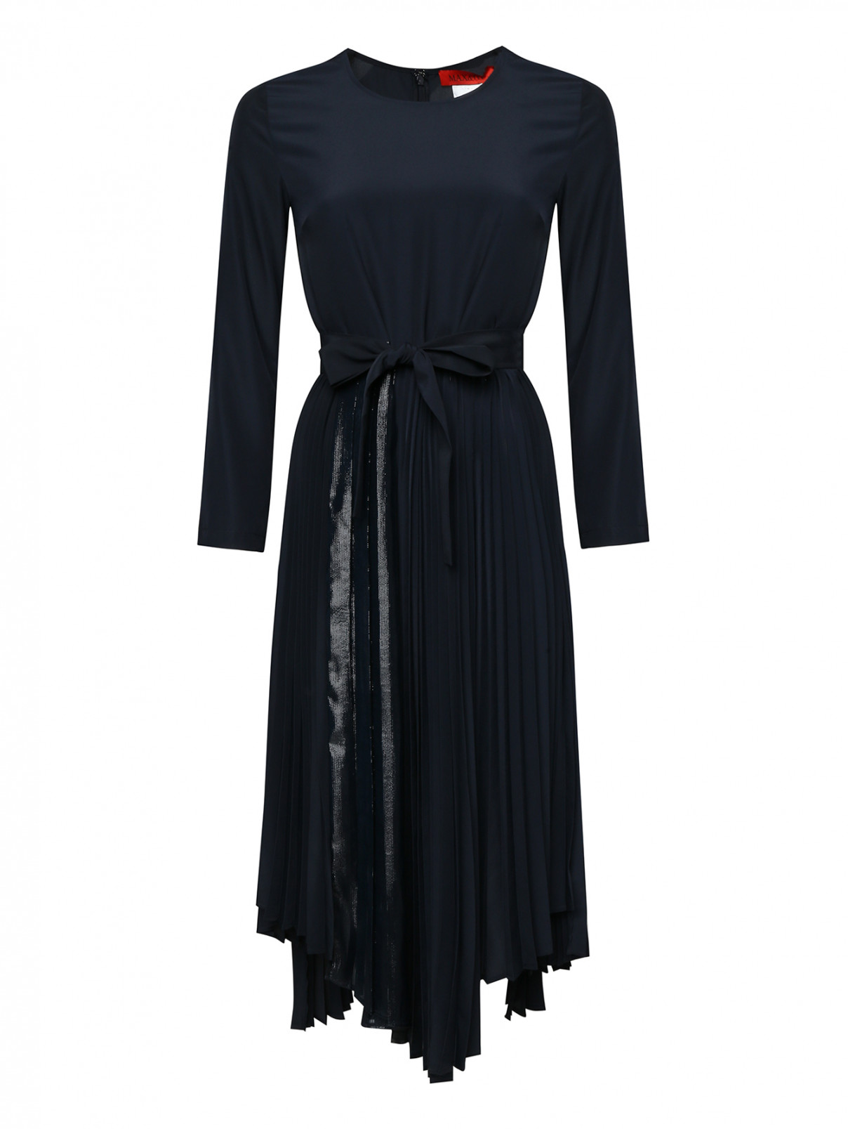 Платье миди с юбкой плиссе Max&Co  –  Общий вид  – Цвет:  Синий
