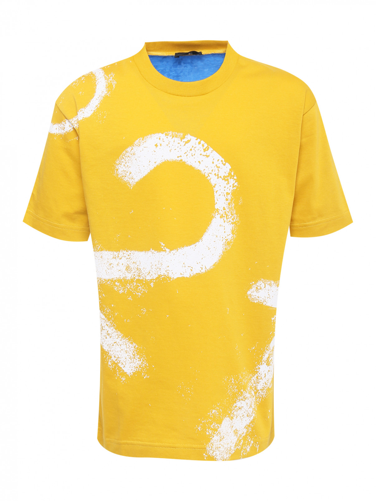 Футболка из комбинированной ткани с принтом N21  –  Общий вид  – Цвет:  Желтый