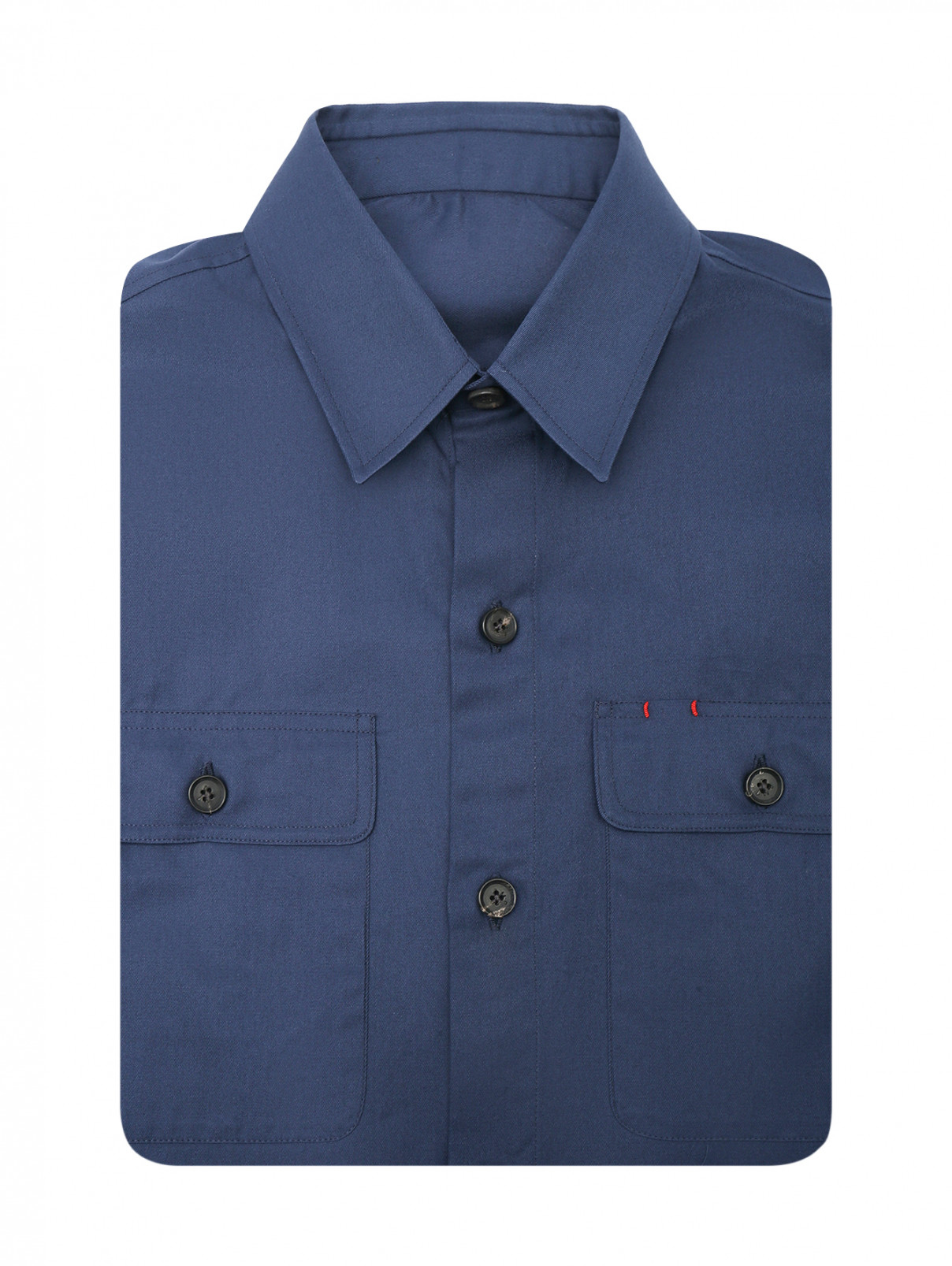 Рубашка из хлопка с накладными карманами Isaia  –  Общий вид  – Цвет:  Синий