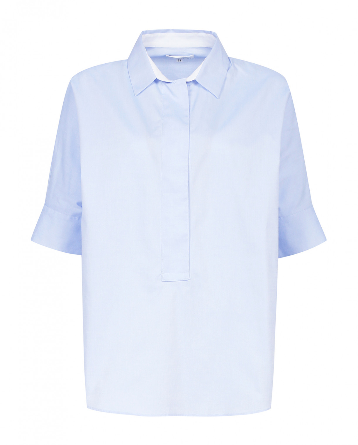 Рубашка свободного фасона из хлопка с короткими рукавами Chloé Stora  –  Общий вид  – Цвет:  Синий