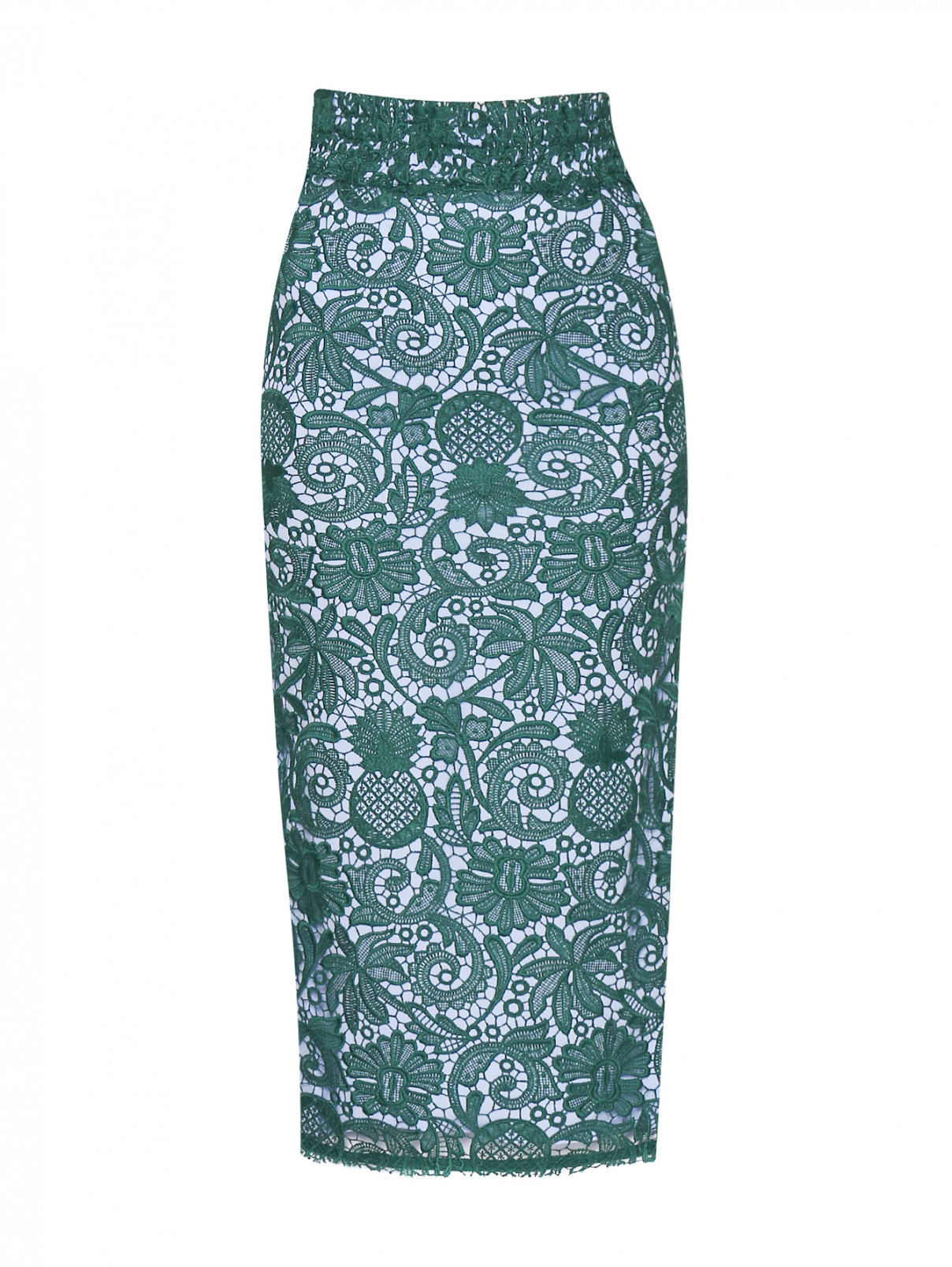 Юбка-миди из кружева на резинке N21  –  Общий вид  – Цвет:  Зеленый