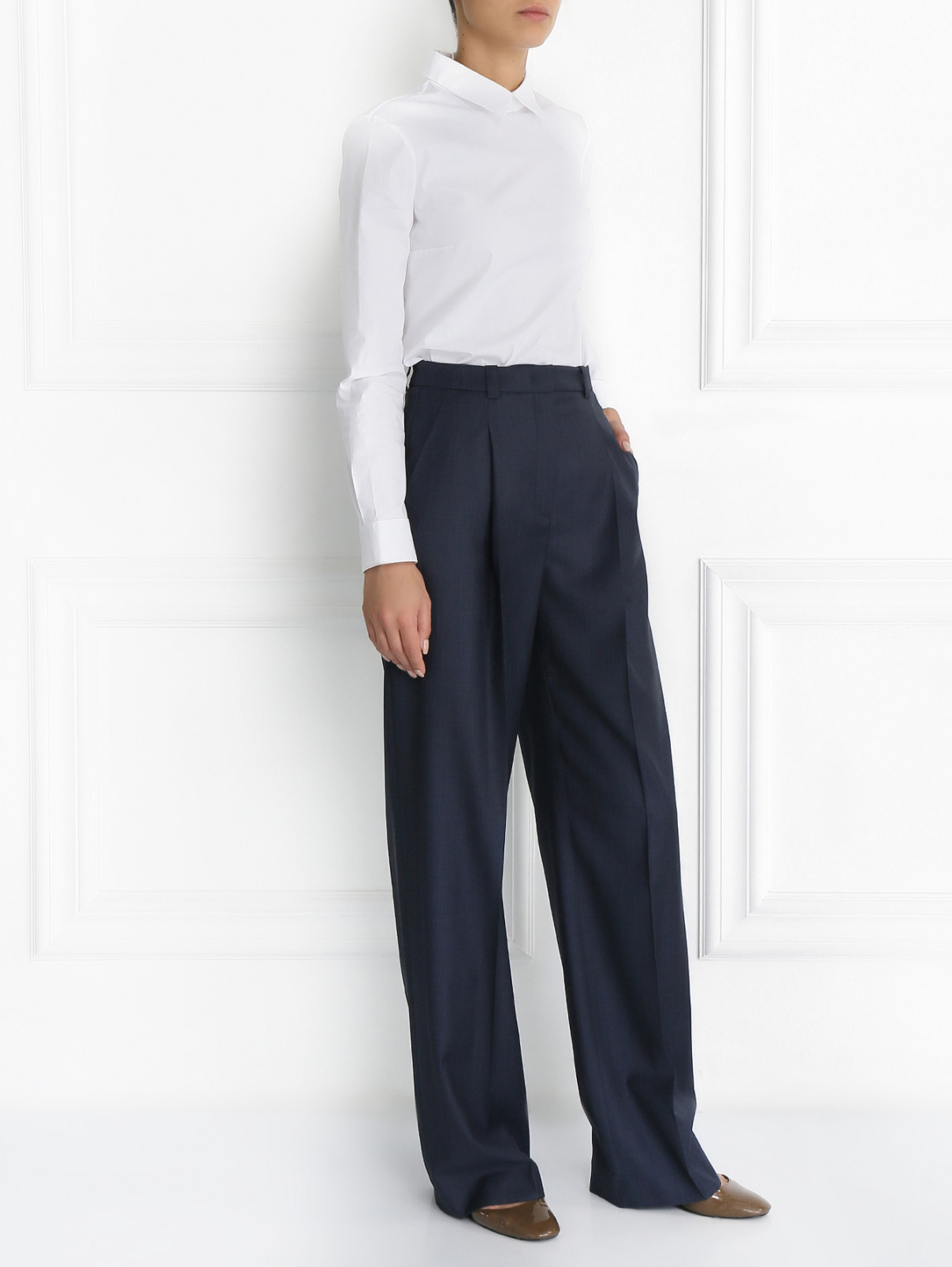 Шерстяные брюки с высокой посадкой Jil Sander Navy  –  Модель Общий вид  – Цвет:  Синий