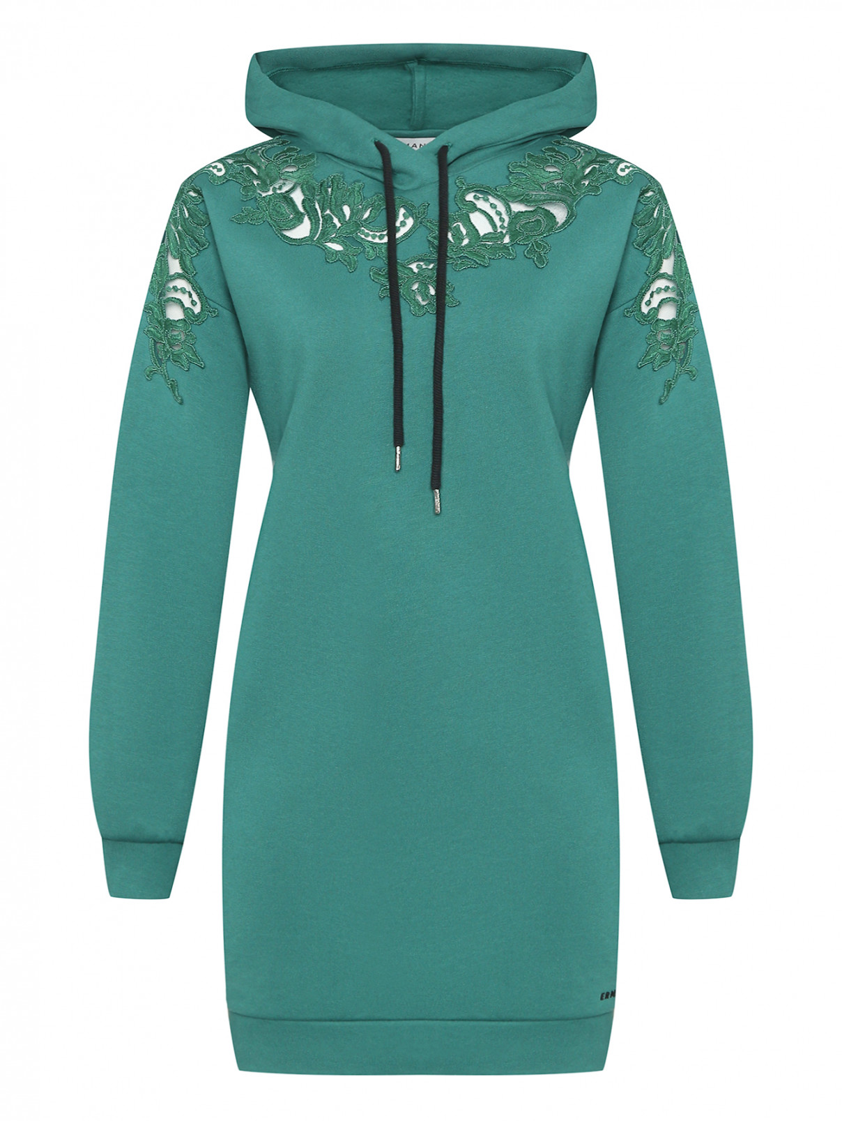 Платье из хлопка с вышивкой и карманами Ermanno Firenze  –  Общий вид  – Цвет:  Зеленый