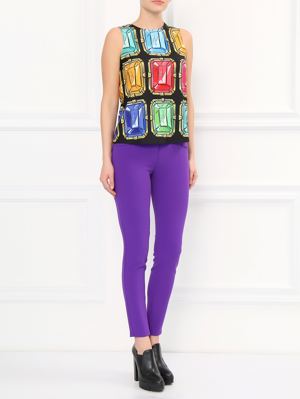 Узкие брюки с молниями во внутренних швах Moschino Boutique  –  Модель Общий вид  – Цвет:  Фиолетовый