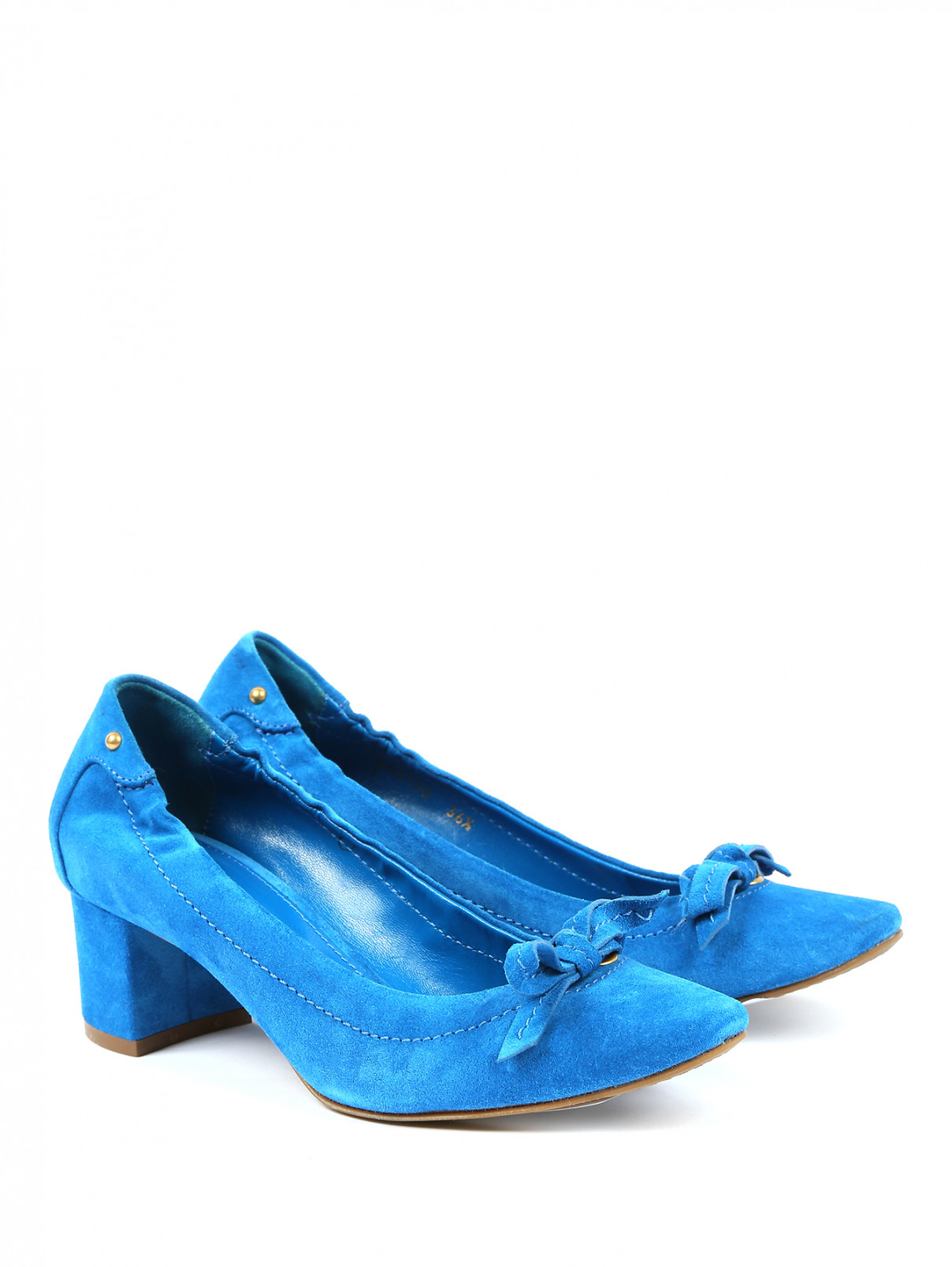 Туфли из замши на низком устойчивом каблуке Sergio Rossi  –  Общий вид  – Цвет:  Синий