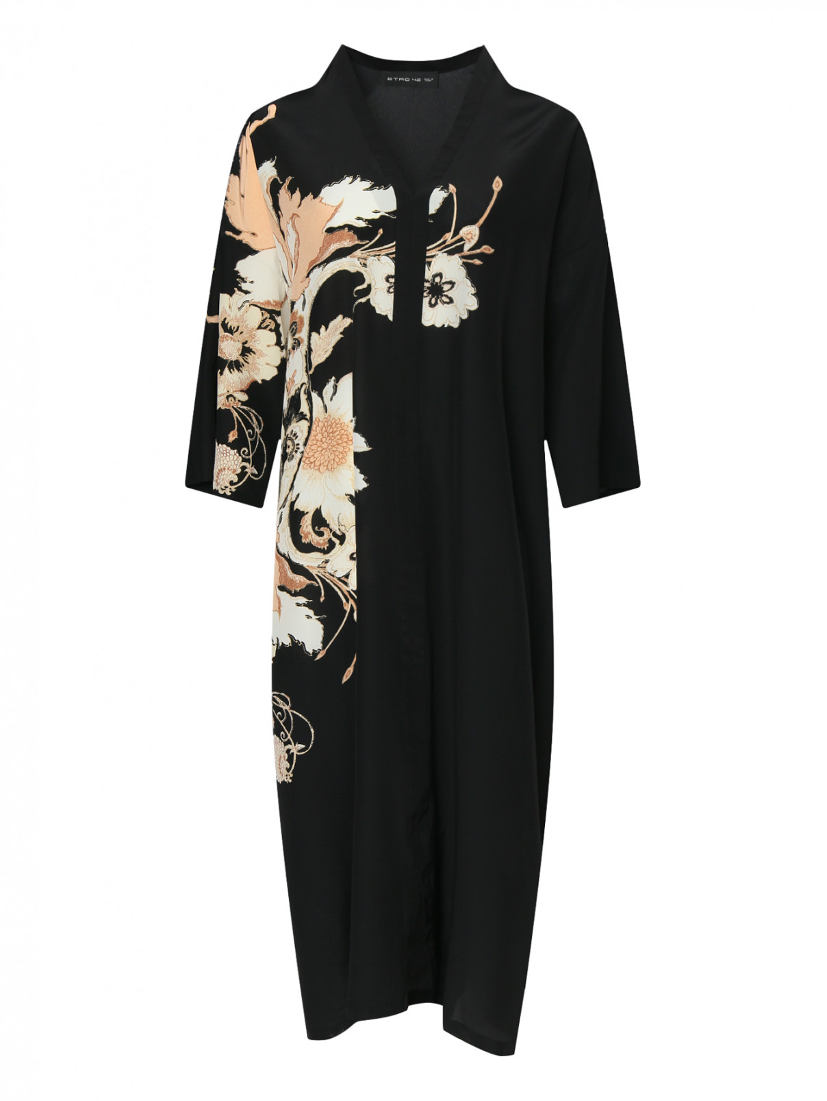 Платье свободного кроя из шелка с цветочным узором Etro  –  Общий вид  – Цвет:  Черный
