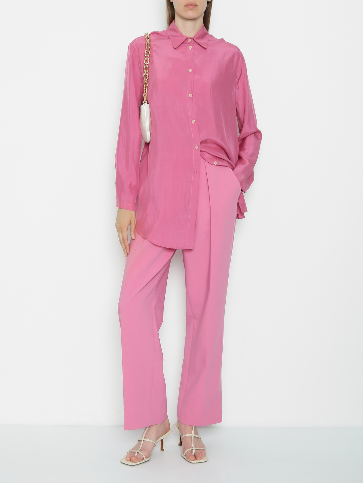 Рубашка из шелка на пуговицах Alysi  –  МодельОбщийВид  – Цвет:  Розовый