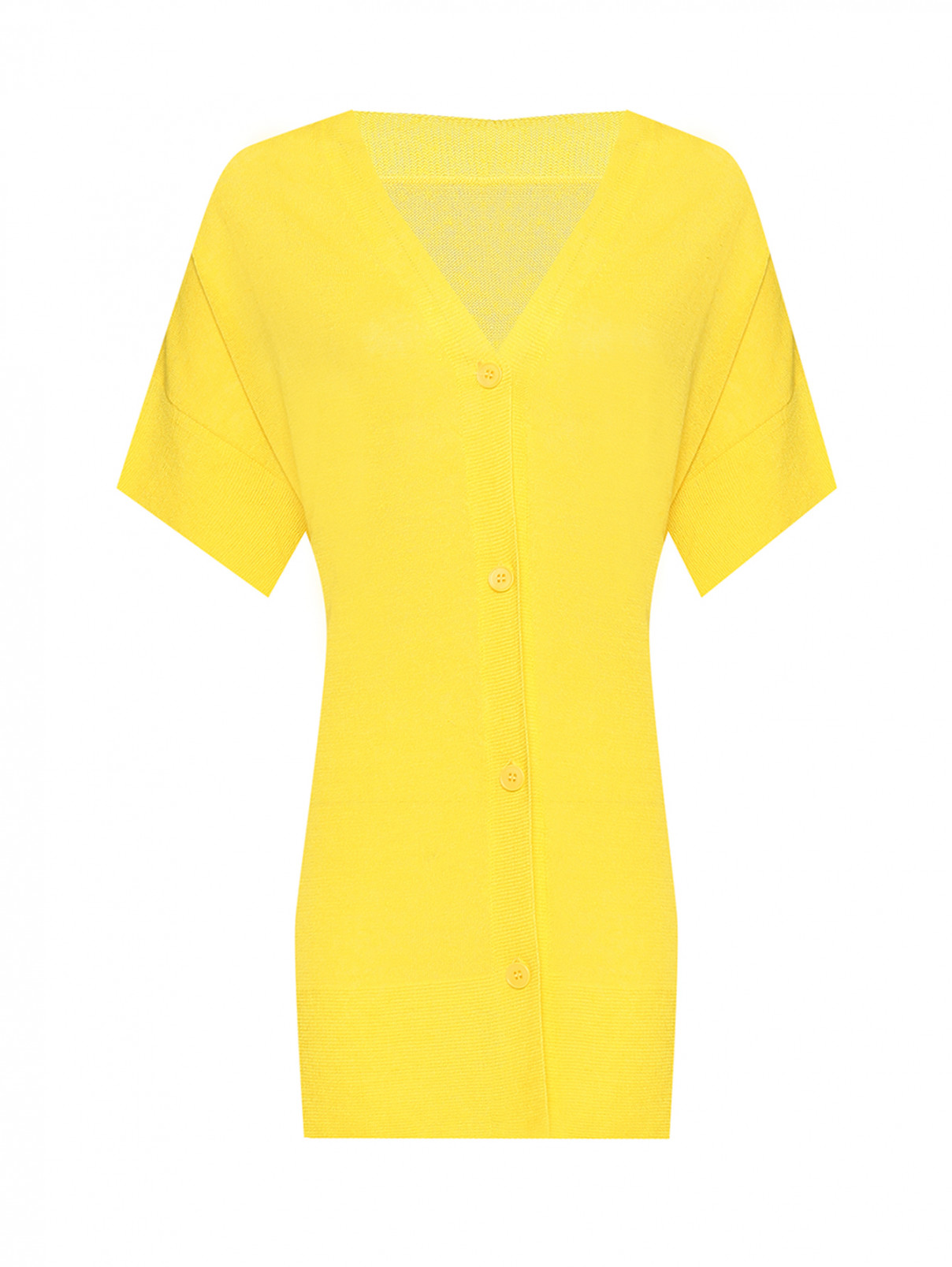 Кардиган из смешанного льна с коротким рукавом Marina Rinaldi  –  Общий вид  – Цвет:  Желтый