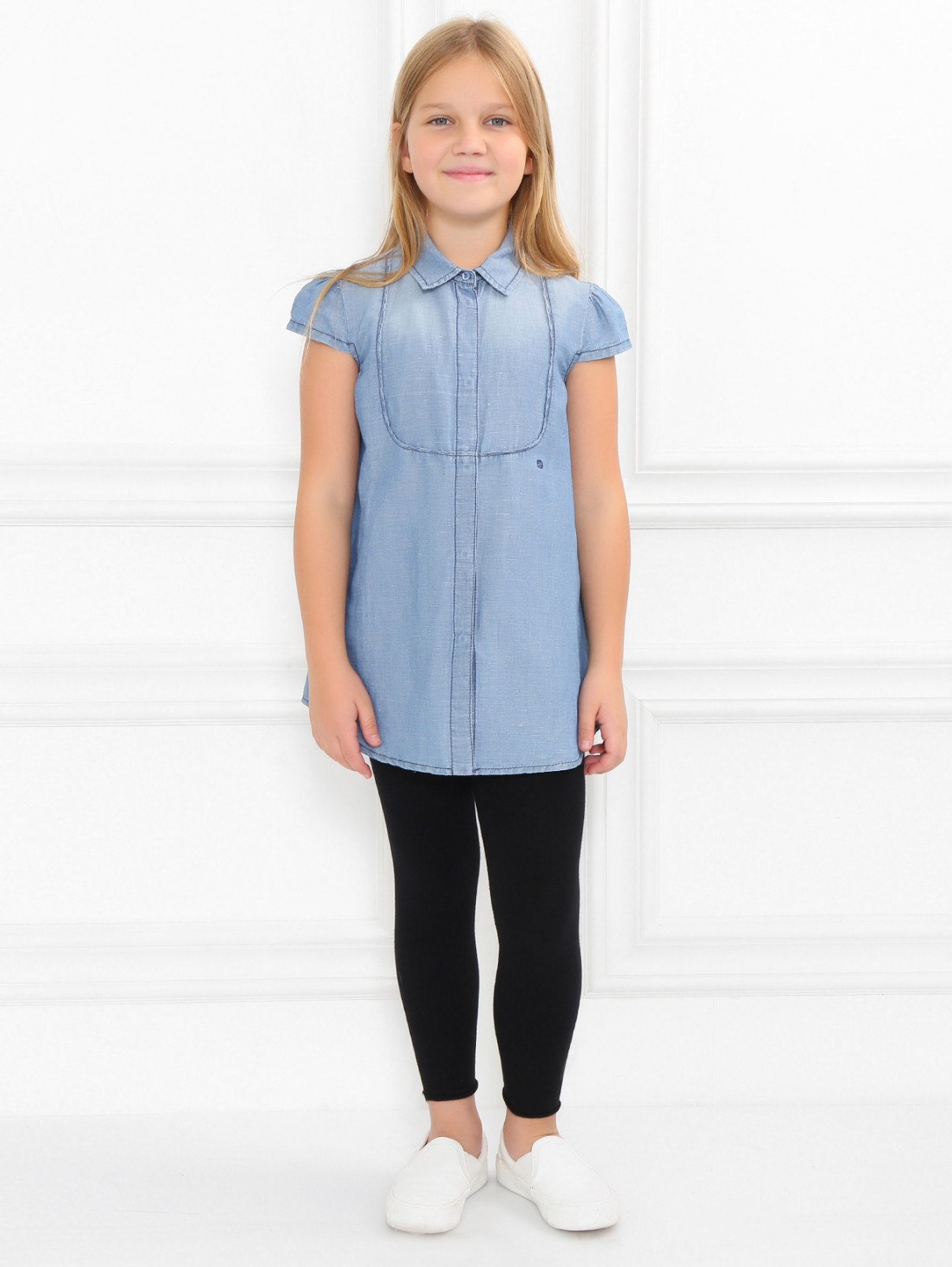 Блуза из льна и хлопка Gucci  –  Модель Общий вид  – Цвет:  Синий