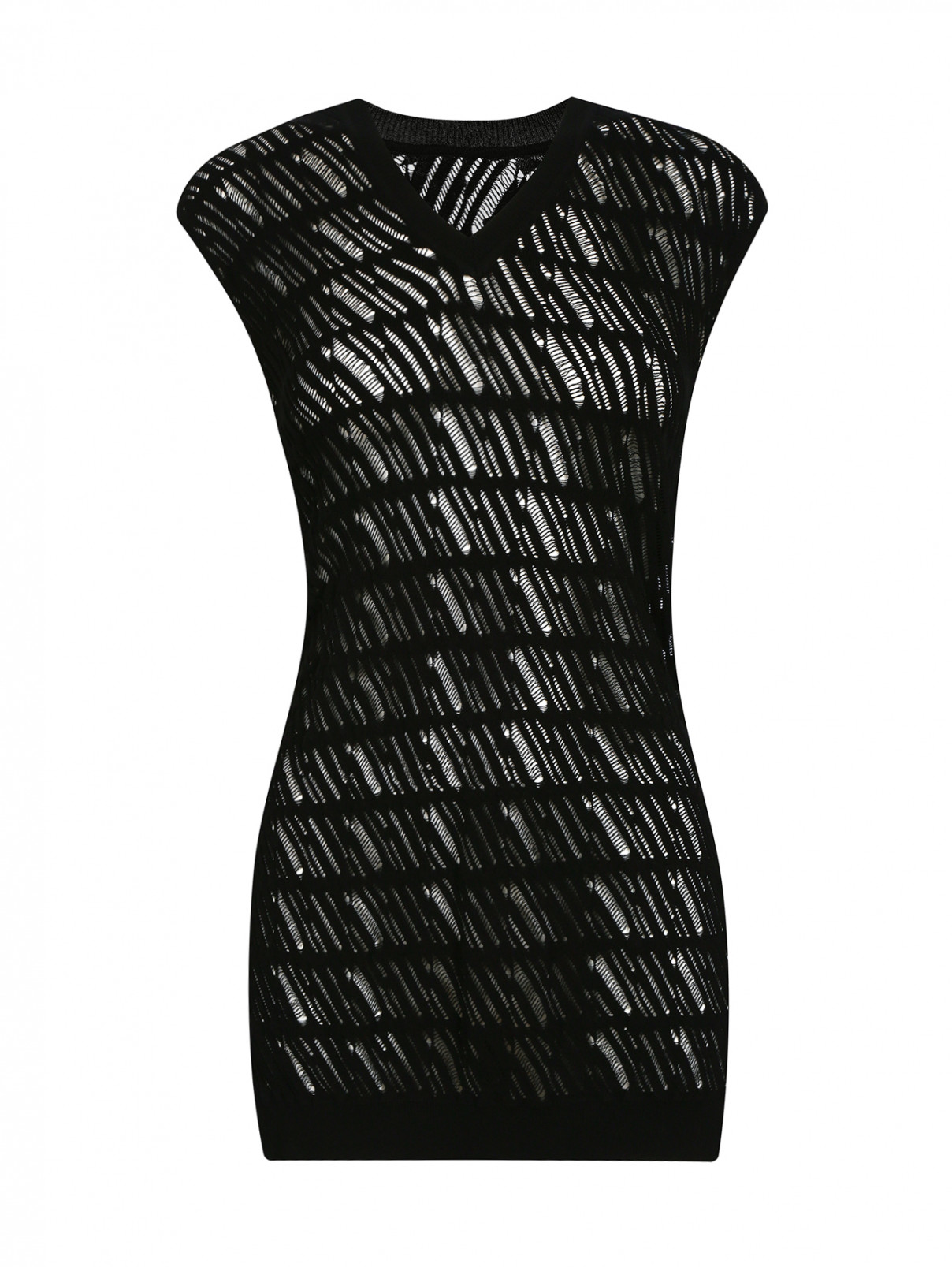 Удлиненный жилет с узорной вязкой Kenzo  –  Общий вид  – Цвет:  Черный
