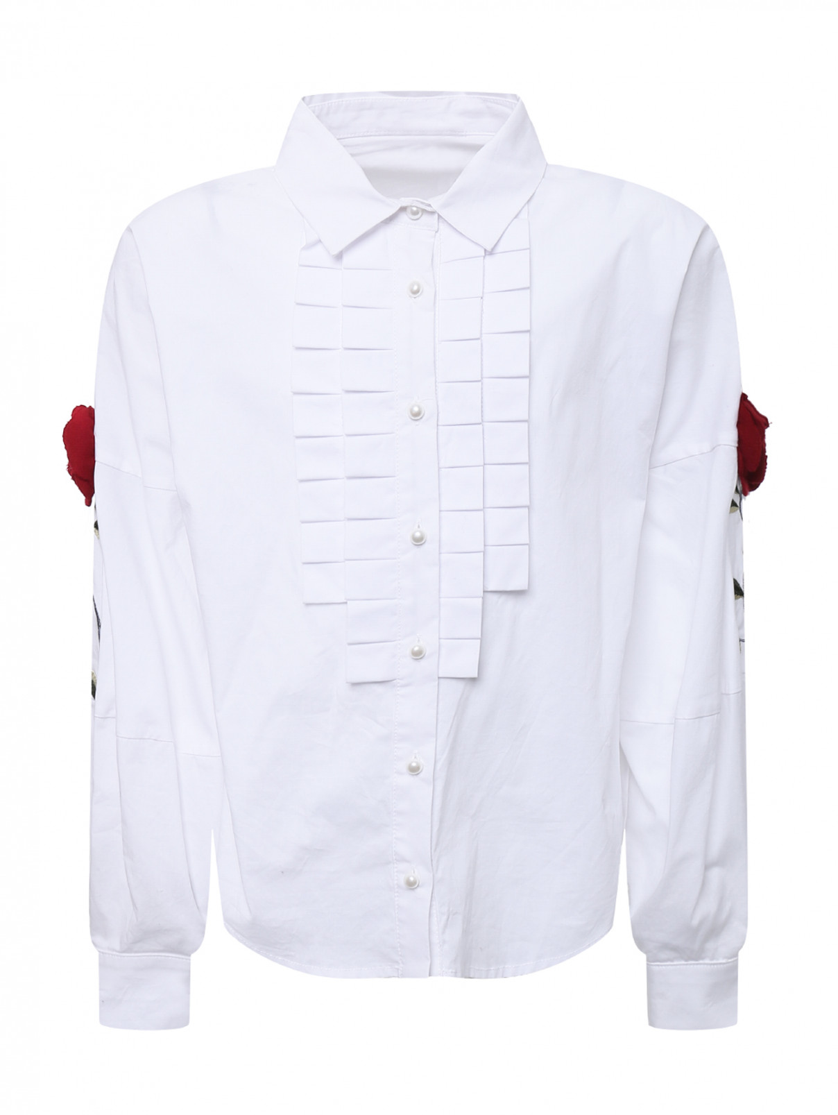 Блуза хлопковая с вышивкой Lapin House  –  Общий вид  – Цвет:  Белый