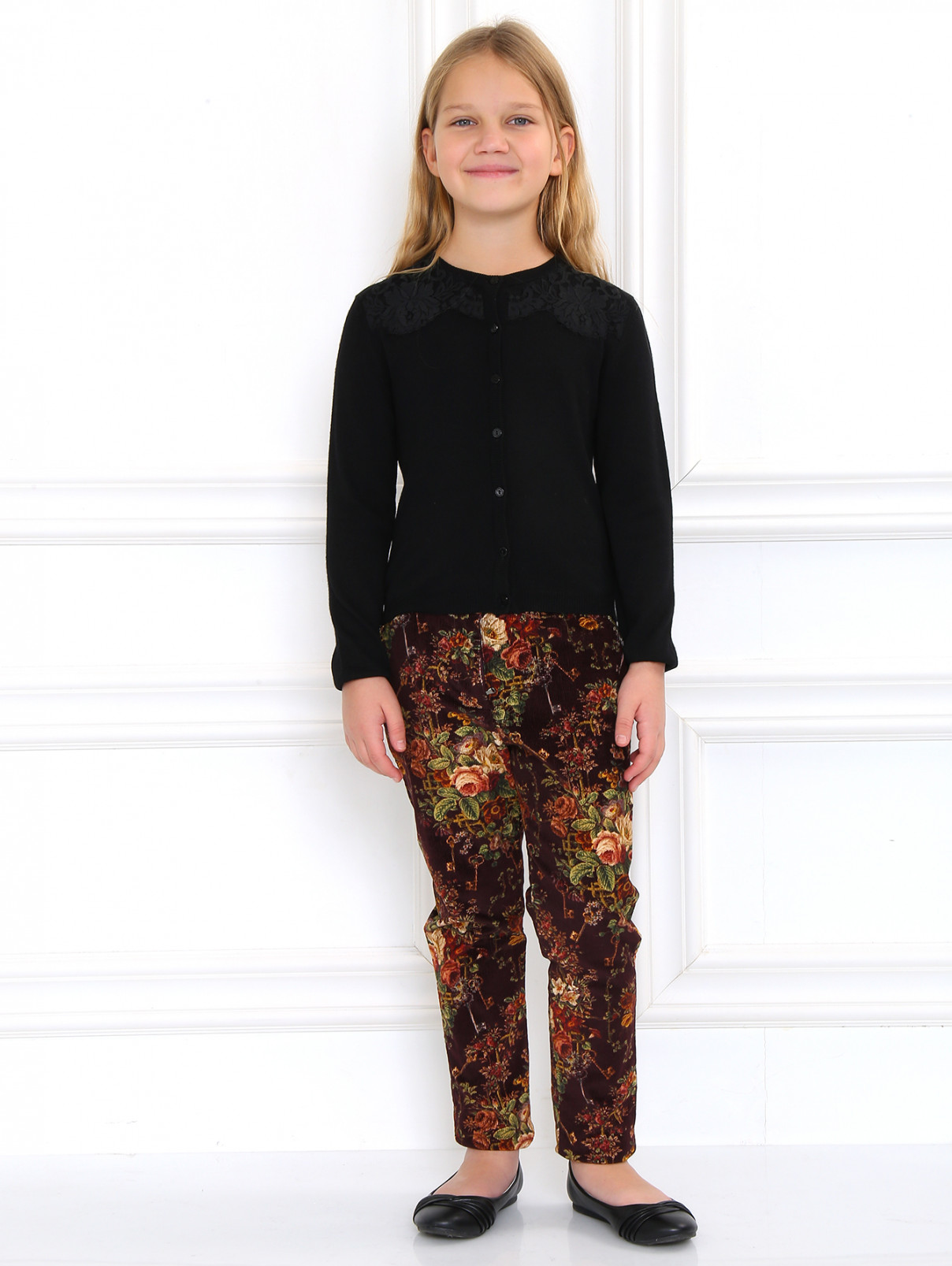 Вельветовые брюки с цветочным узором Dolce & Gabbana  –  Модель Общий вид  – Цвет:  Мультиколор