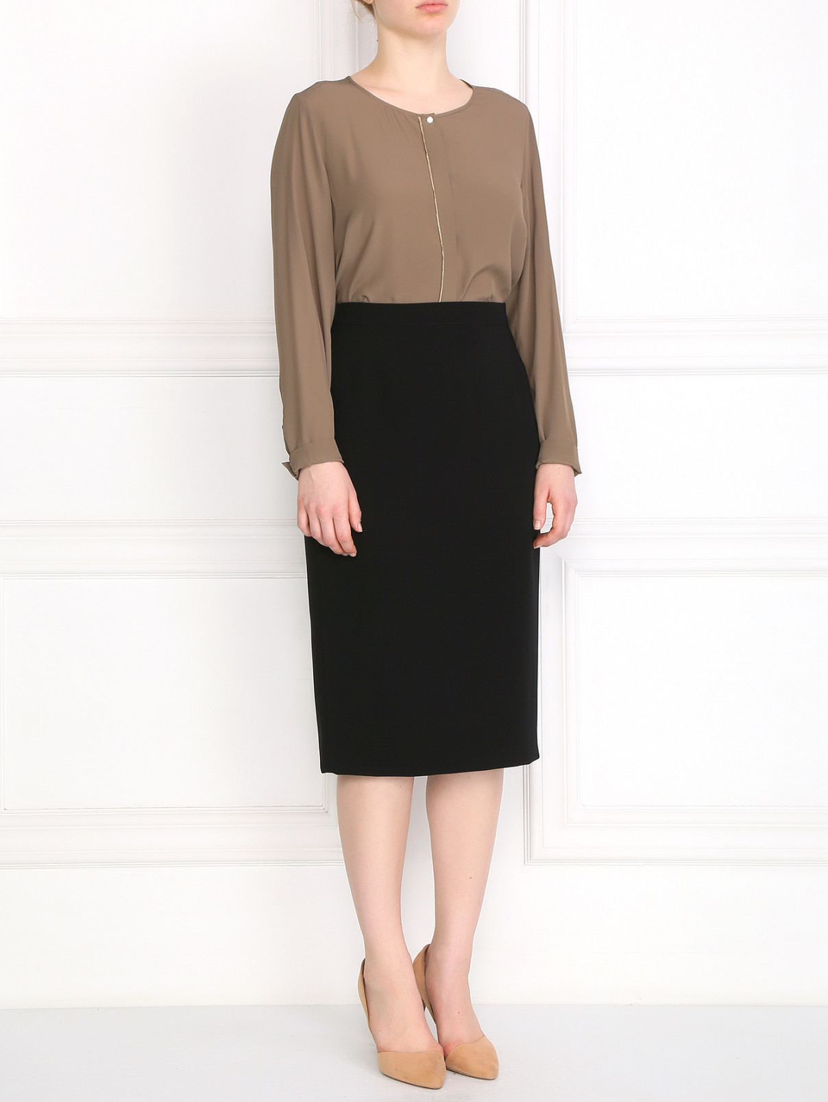 Блуза с декоративной вставкой Marina Rinaldi  –  Модель Общий вид  – Цвет:  Зеленый